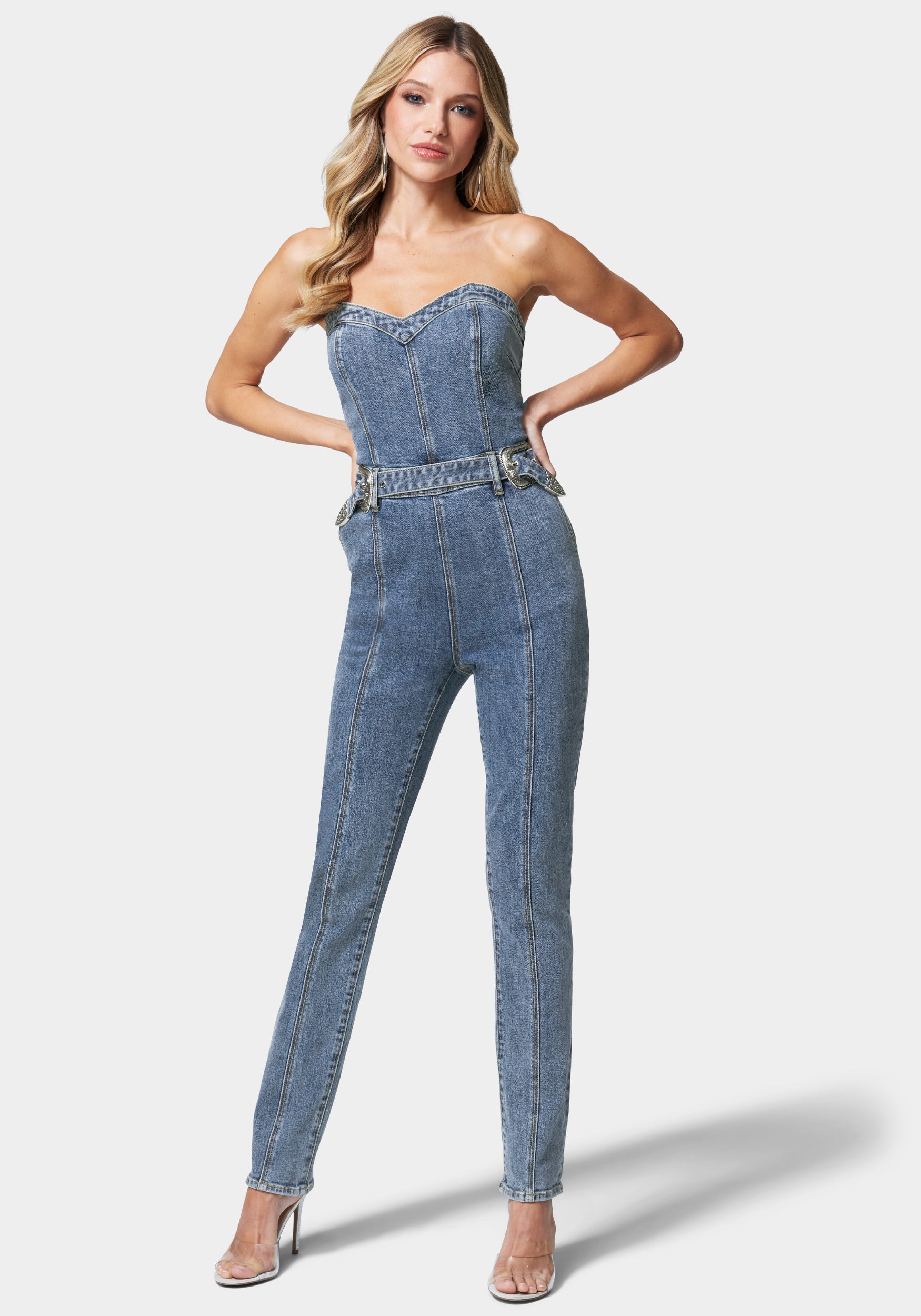 Belted Sweetheart Denim Jumpsuit-Beilave
