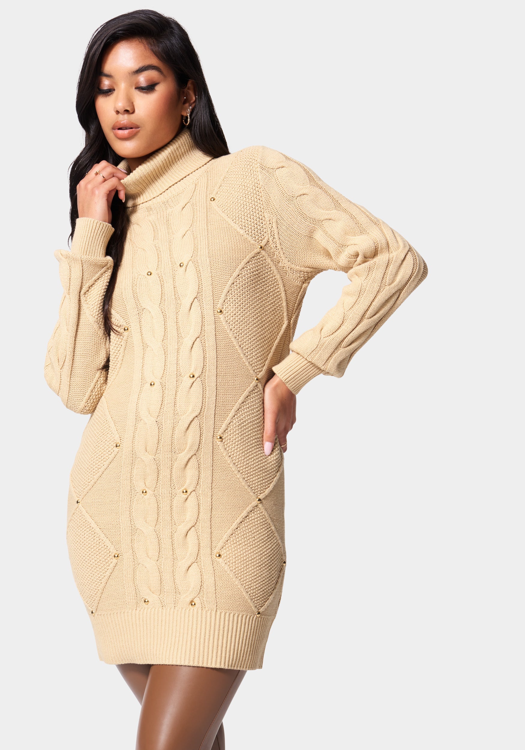 Stud Detail Tunic Sweater-Beilave