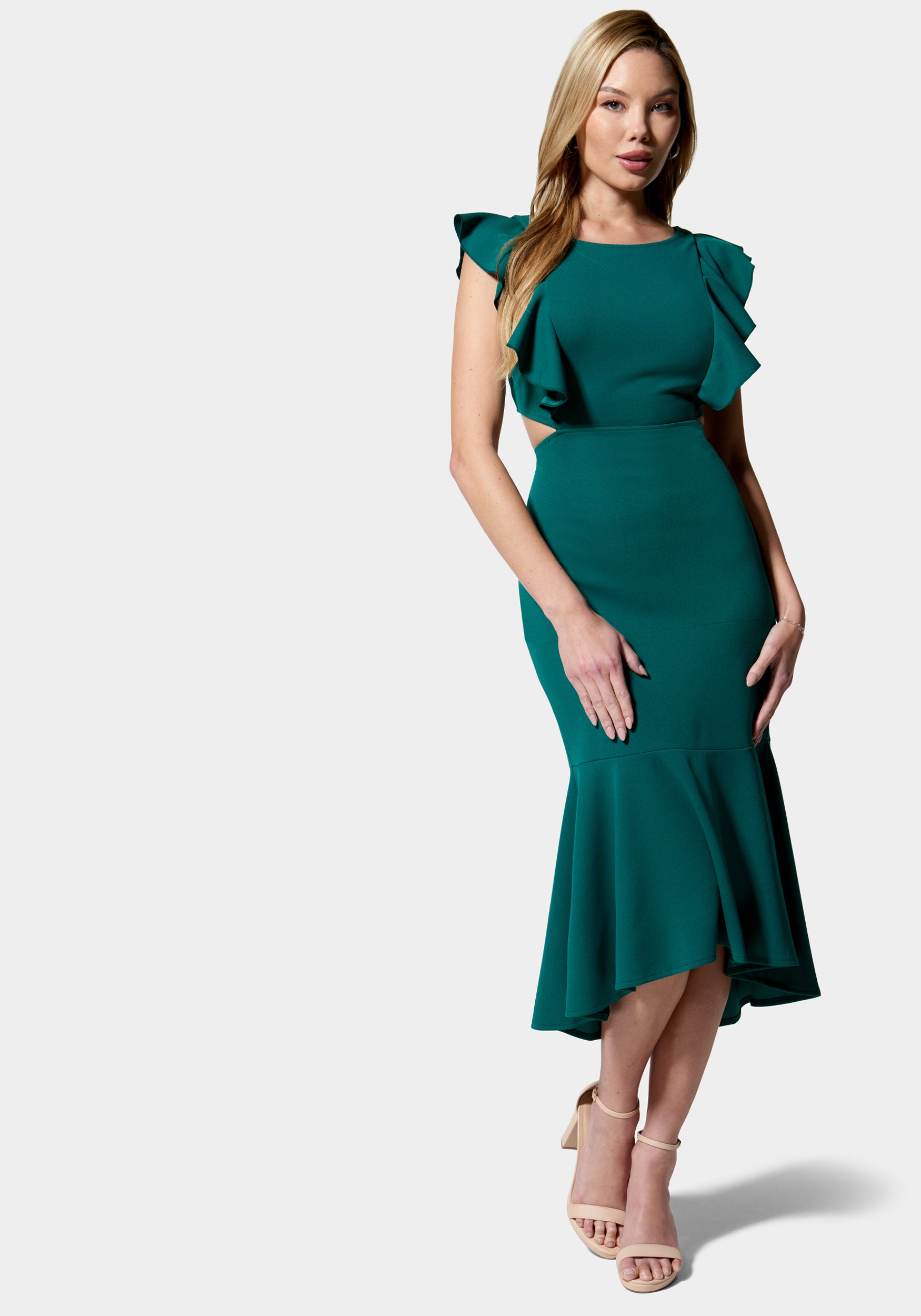 Open Back Ruffle Midi Dress-Beilave