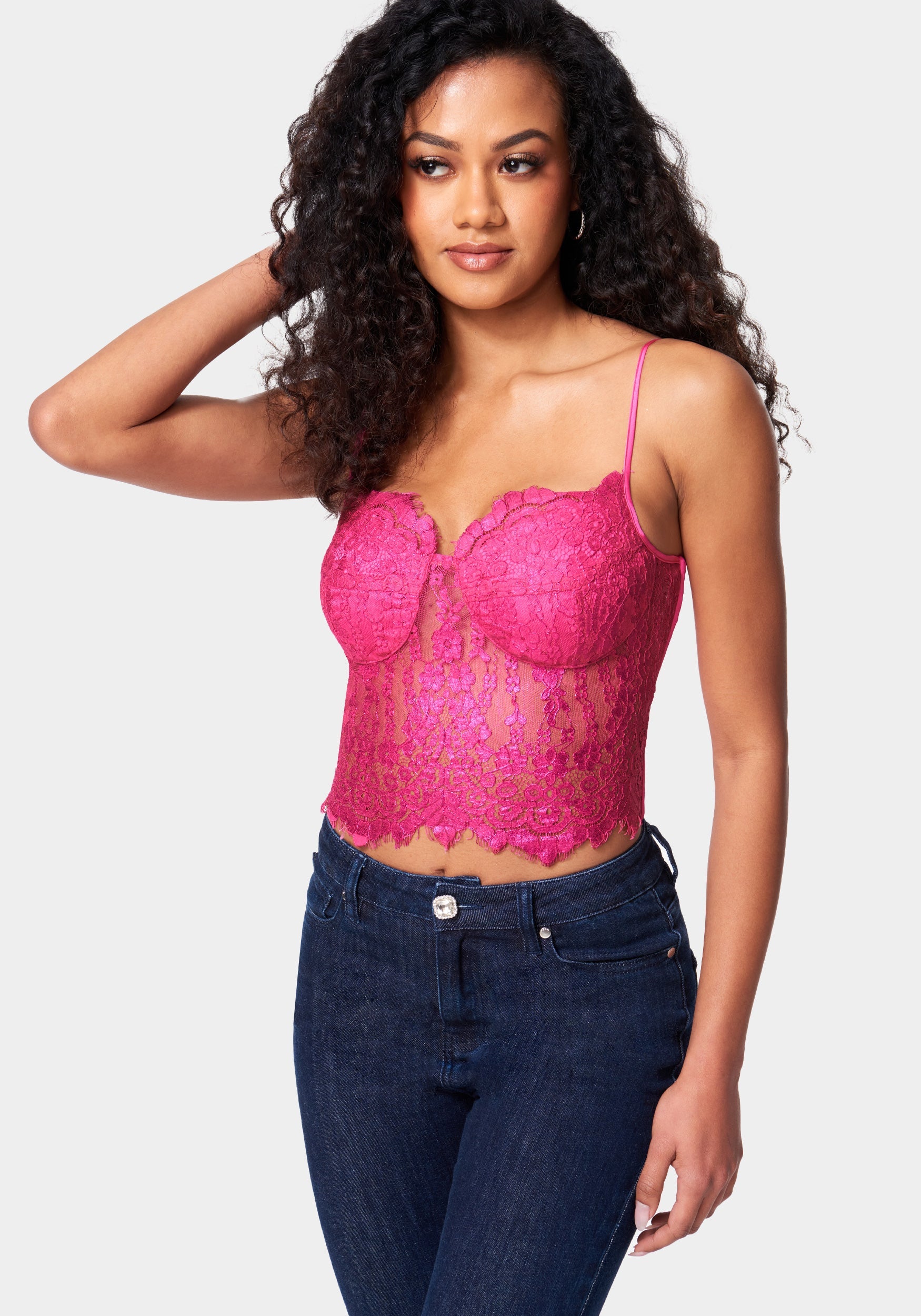 Metallic Foiled Lace Bustier Top-Beilave