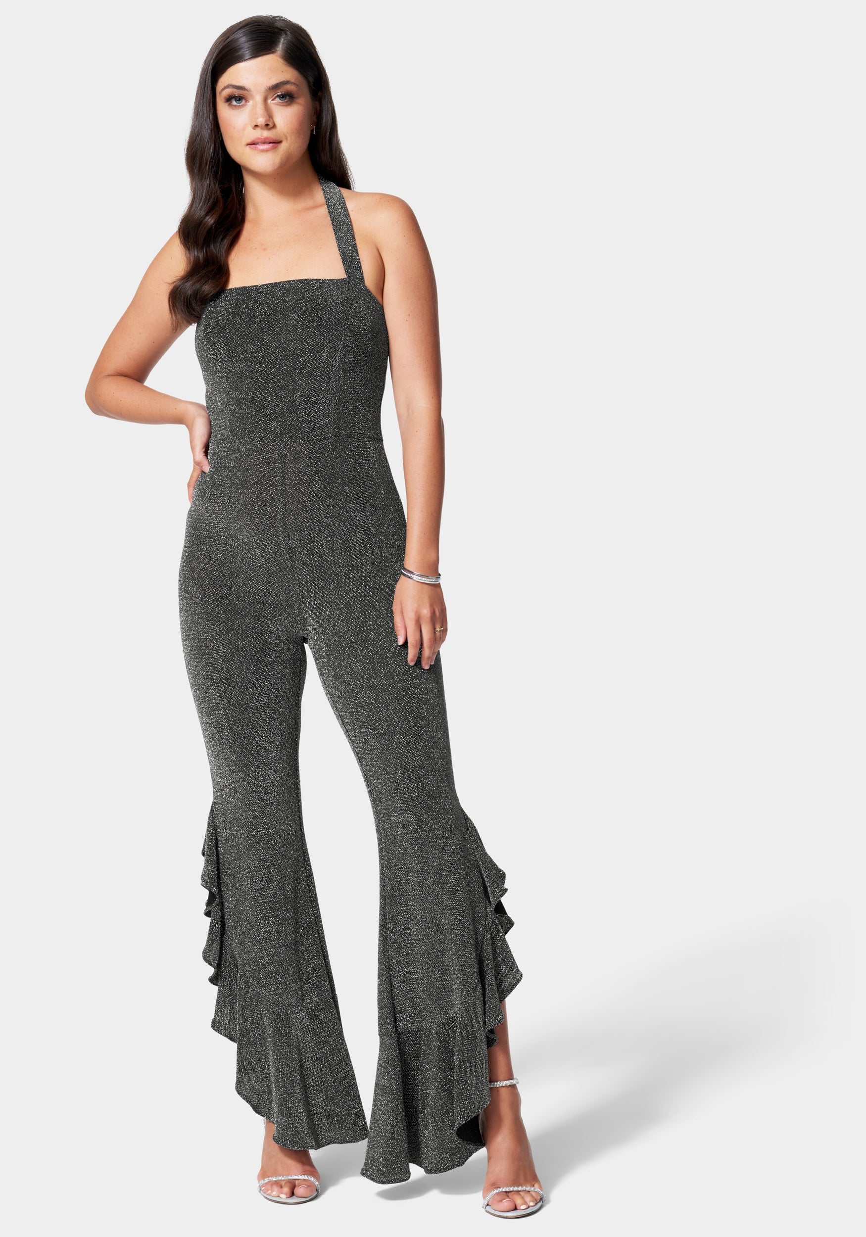 Glitter Knit Ruffle Leg Jumpsuit-Beilave