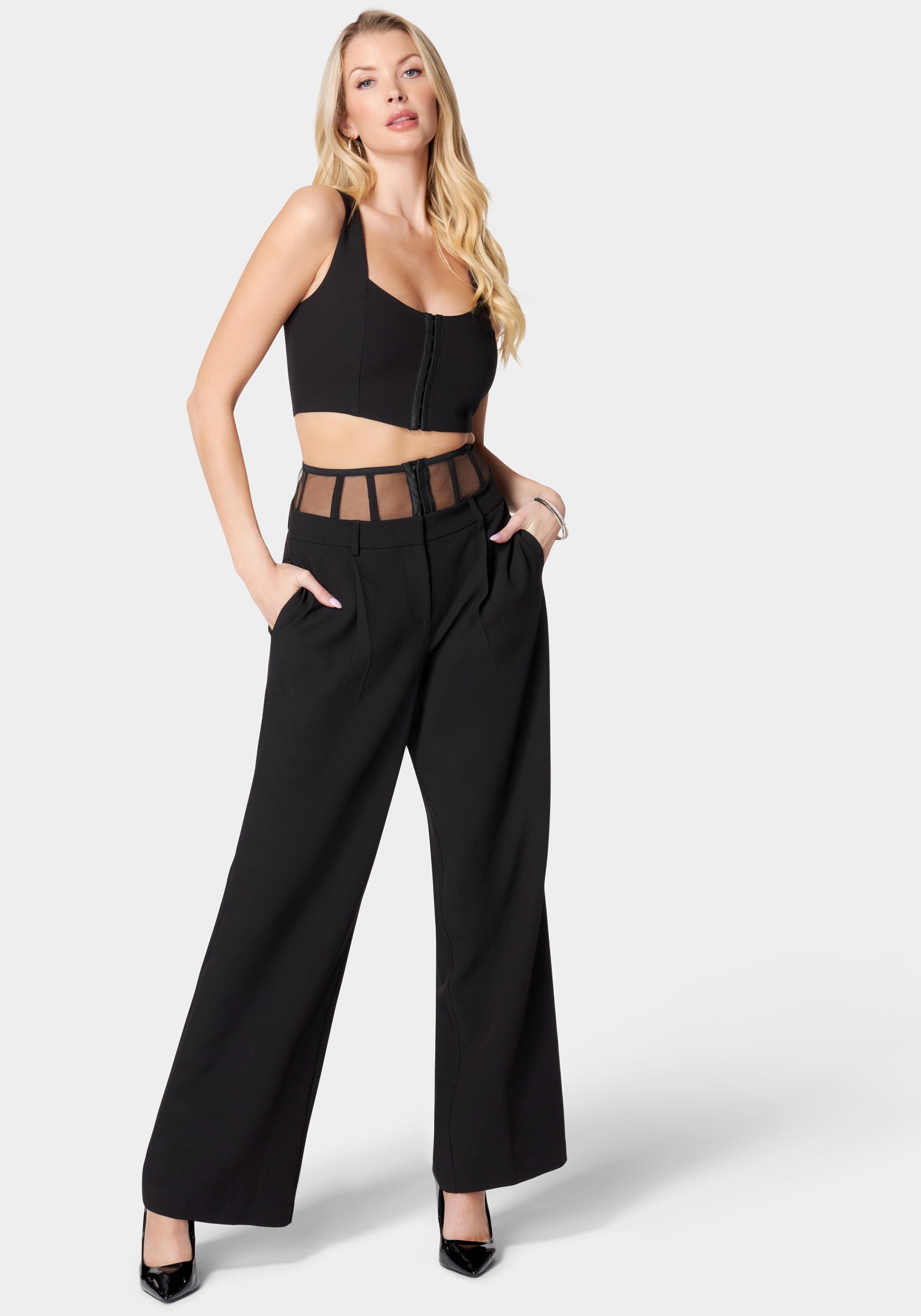 High Waist Corset Illusion Wide Leg Pant-Beilave