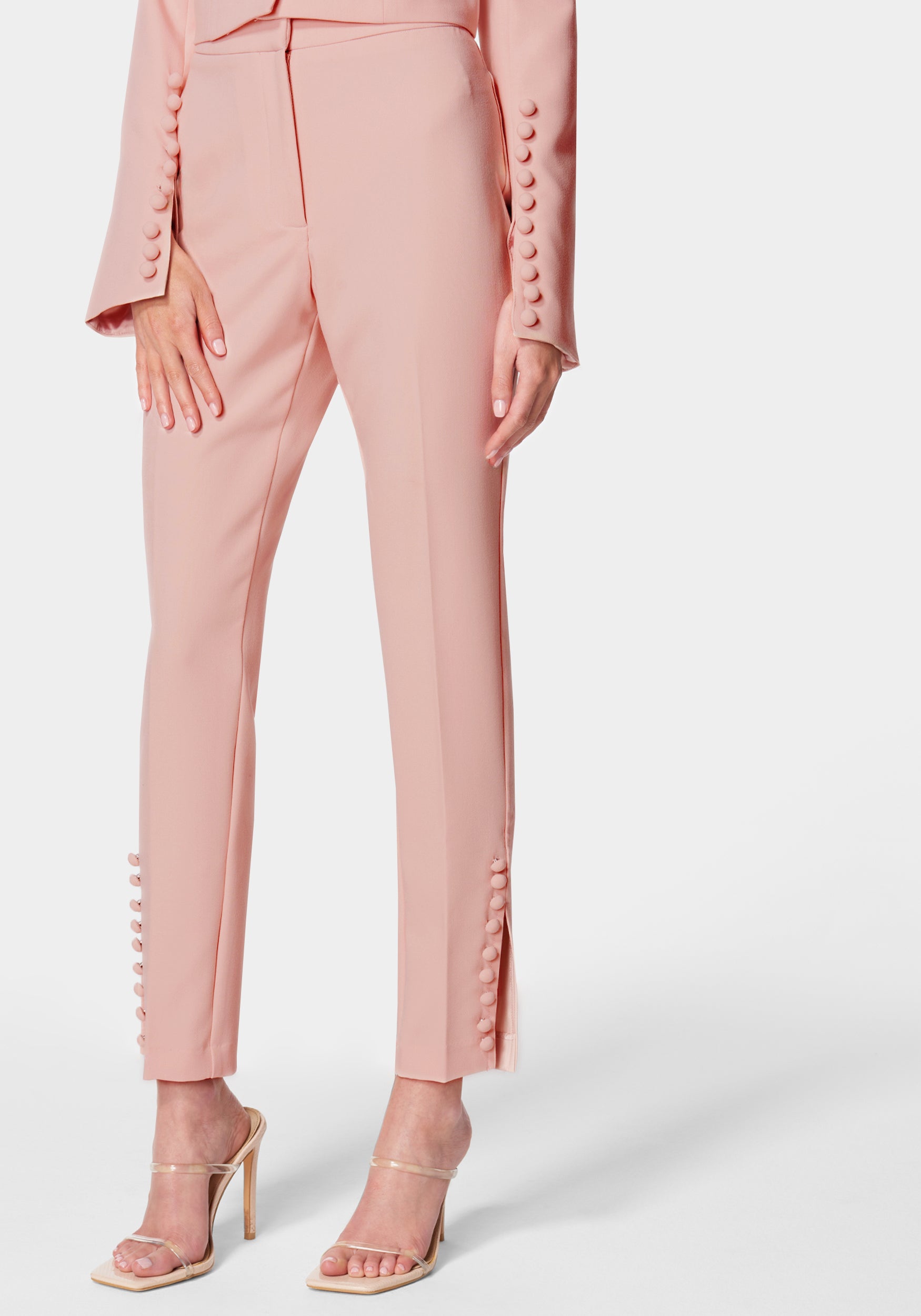 High Waist Tailored Button Detail Slim Pant-Beilave