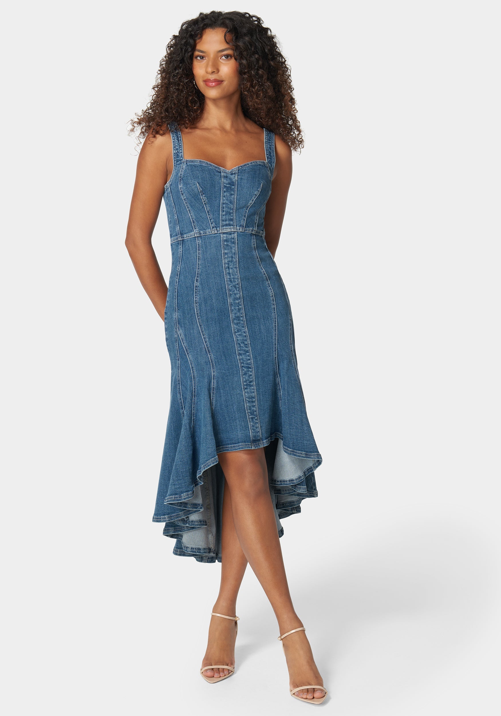 Sweetheart Neck Trumpet Denim Dress-Beilave