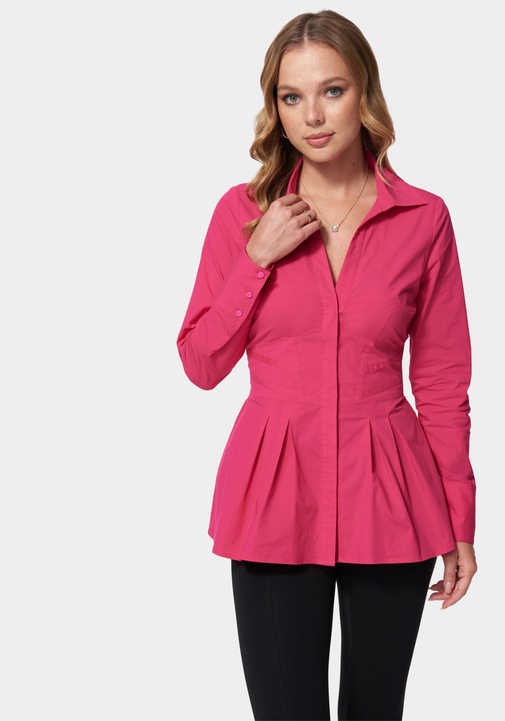 Poplin Corset Detail Long Sleeve Blouse-Beilave