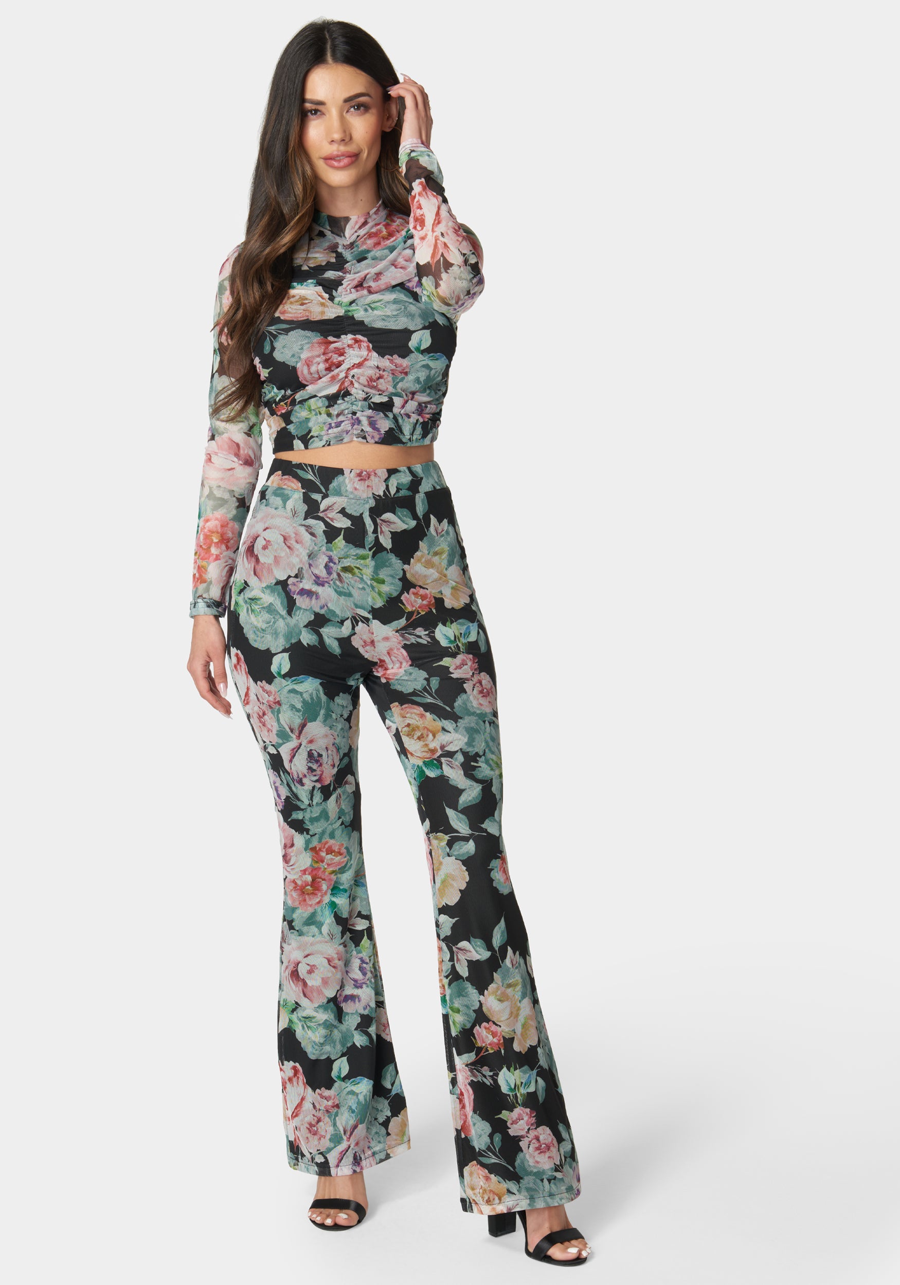 Printed Two Piece Mesh Jumpsuit-Beilave