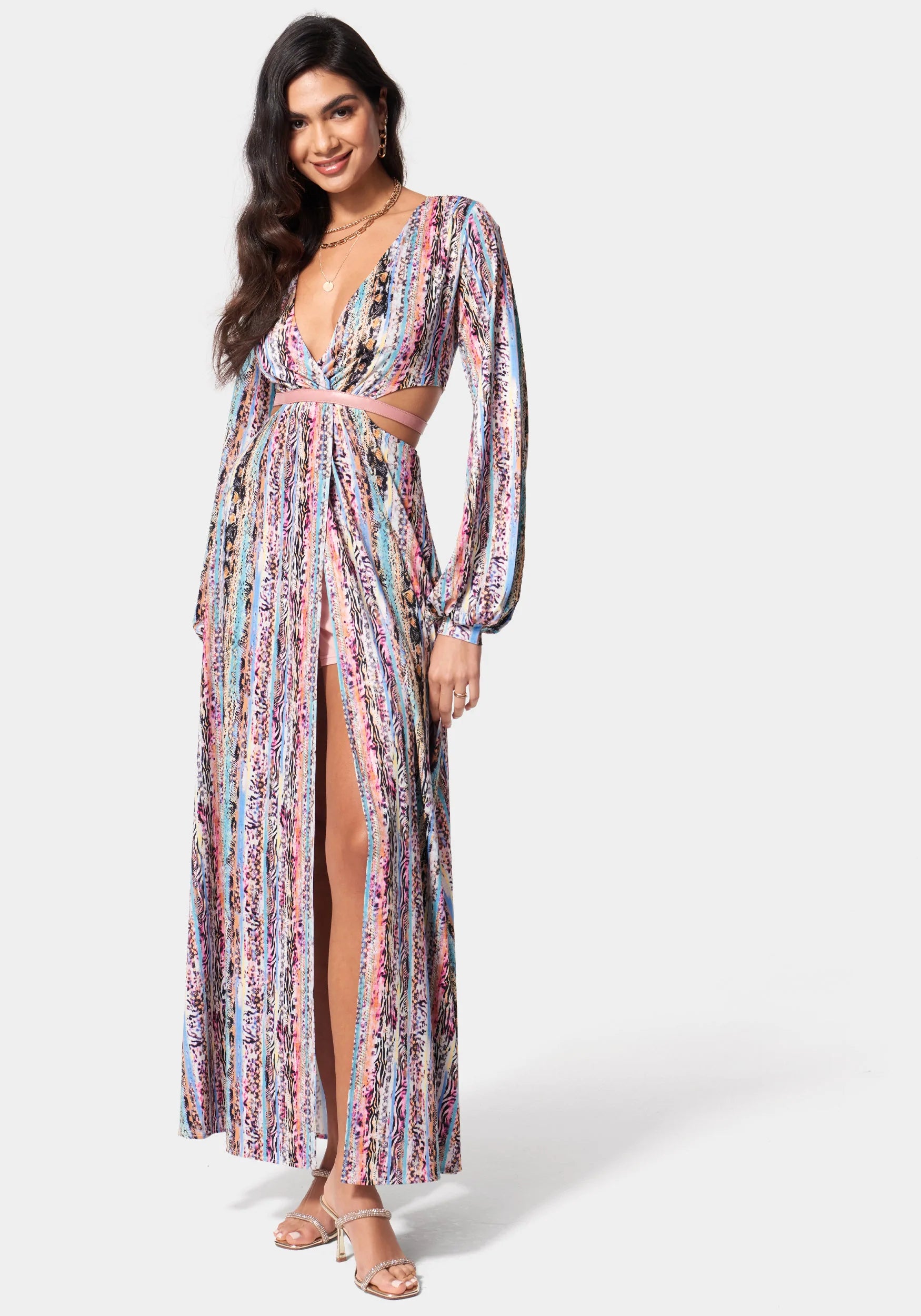 Printed Knit Deep V Maxi-Beilave