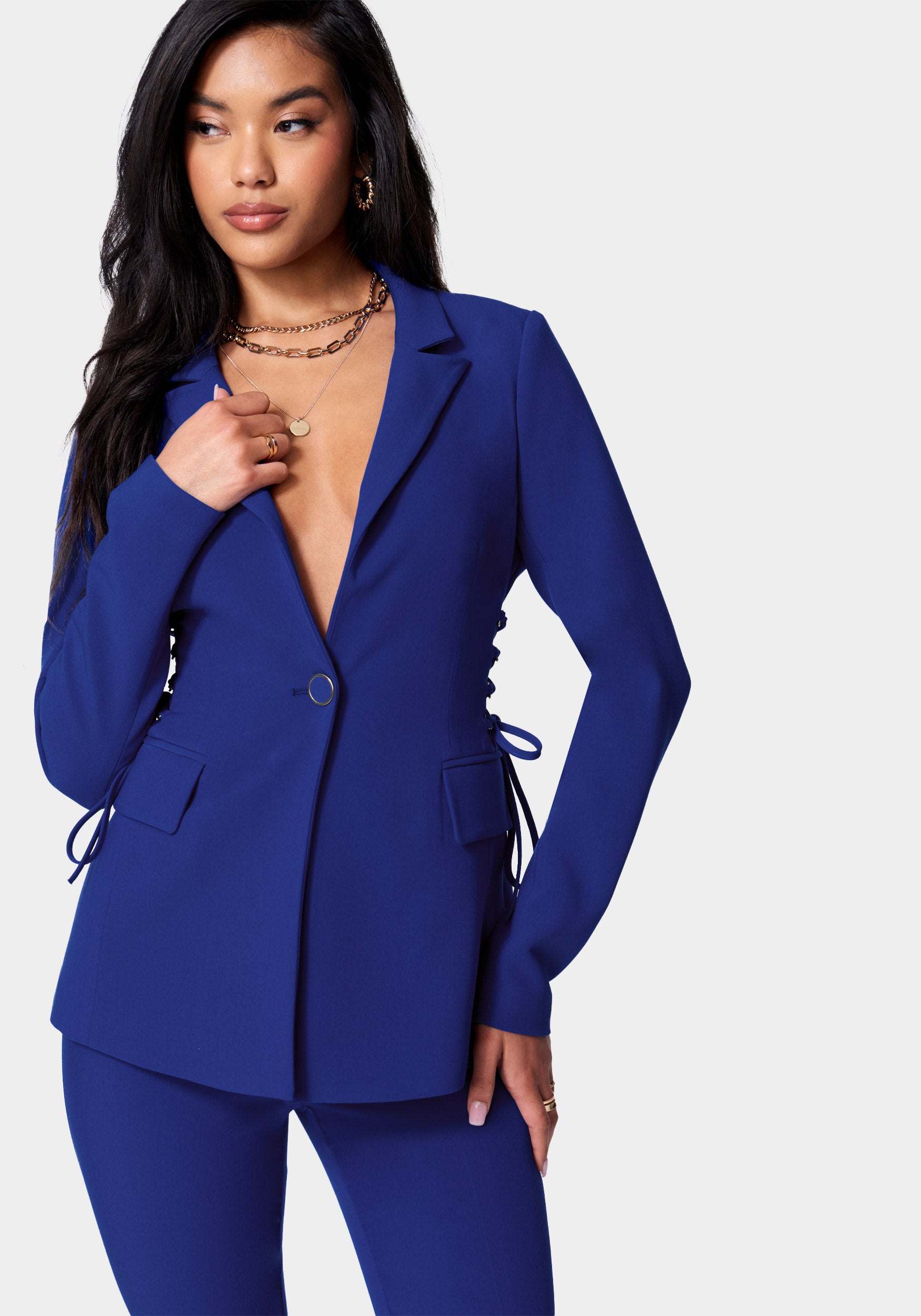 Side Corset Detail Tailored Twill Jacket-Beilave
