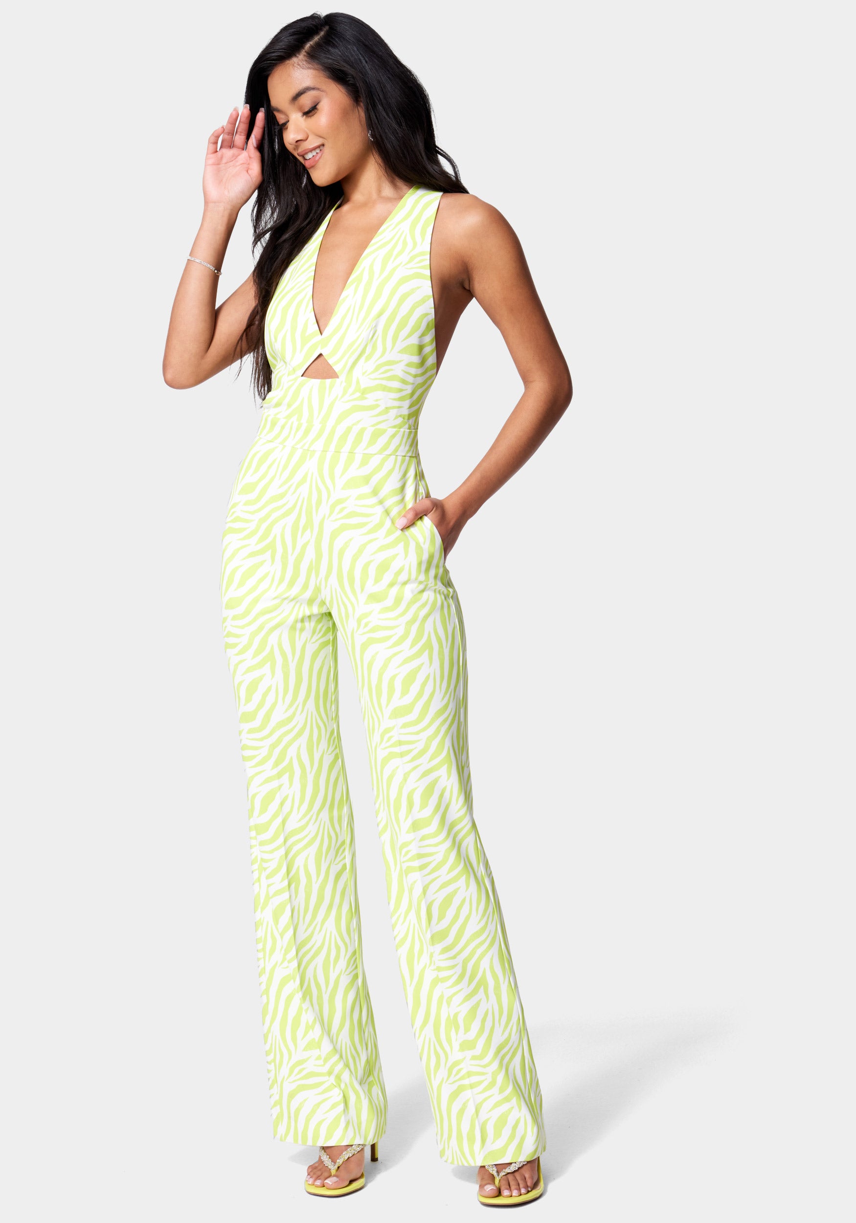 Satin Twill Halter Tie Back Wide Leg Jumpsuit-Beilave