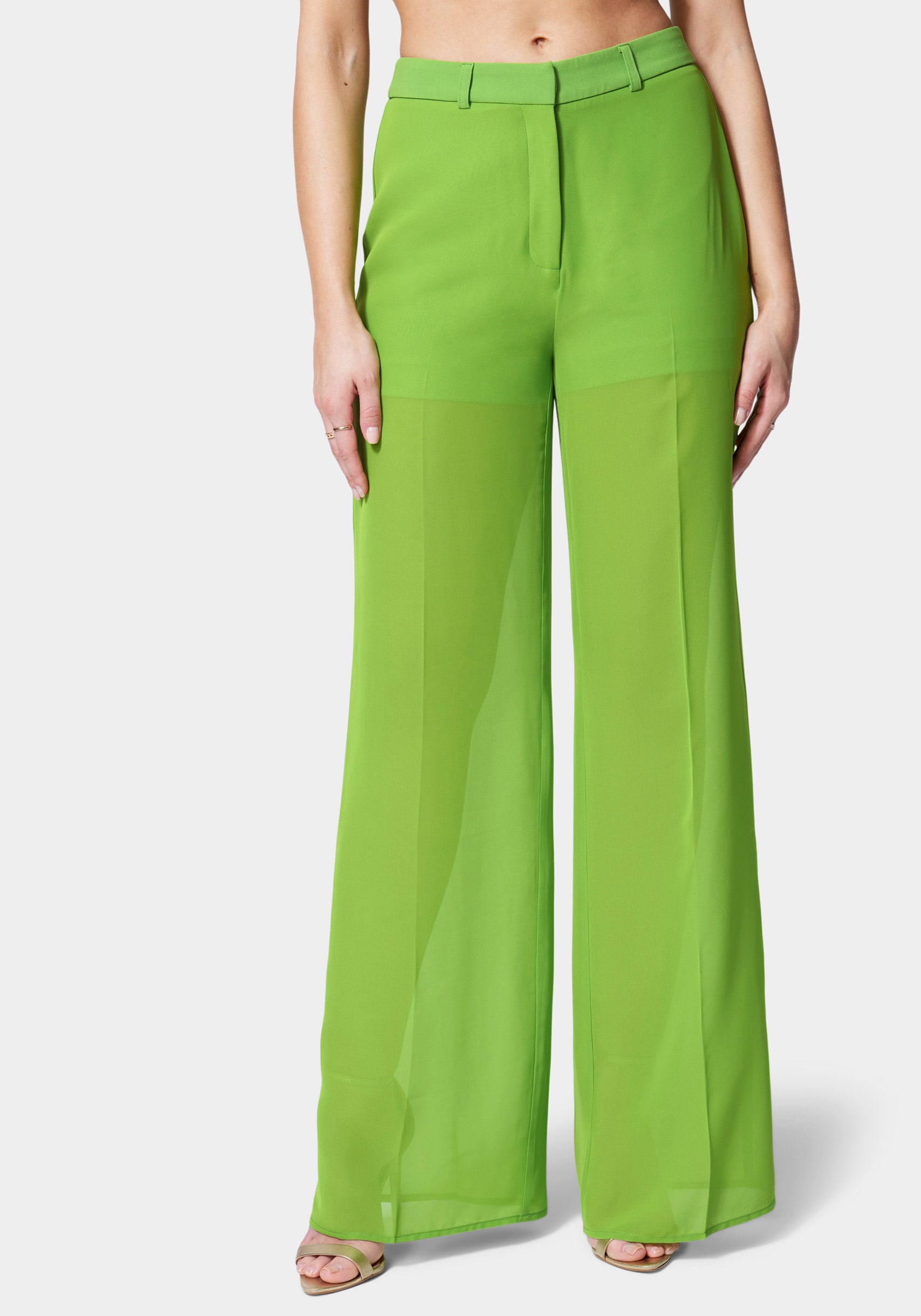 High Waist Chiffon Wide Leg Illusion Woven Twill Pant-Beilave