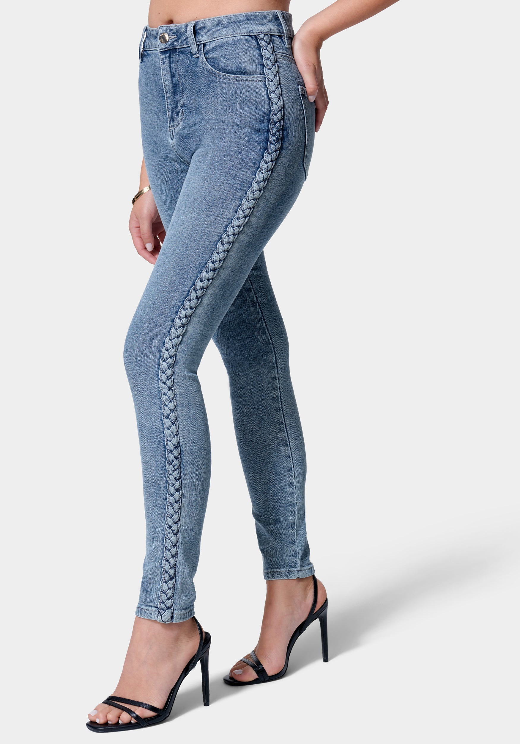High Waist Side Taping Skinny Jeans-Beilave