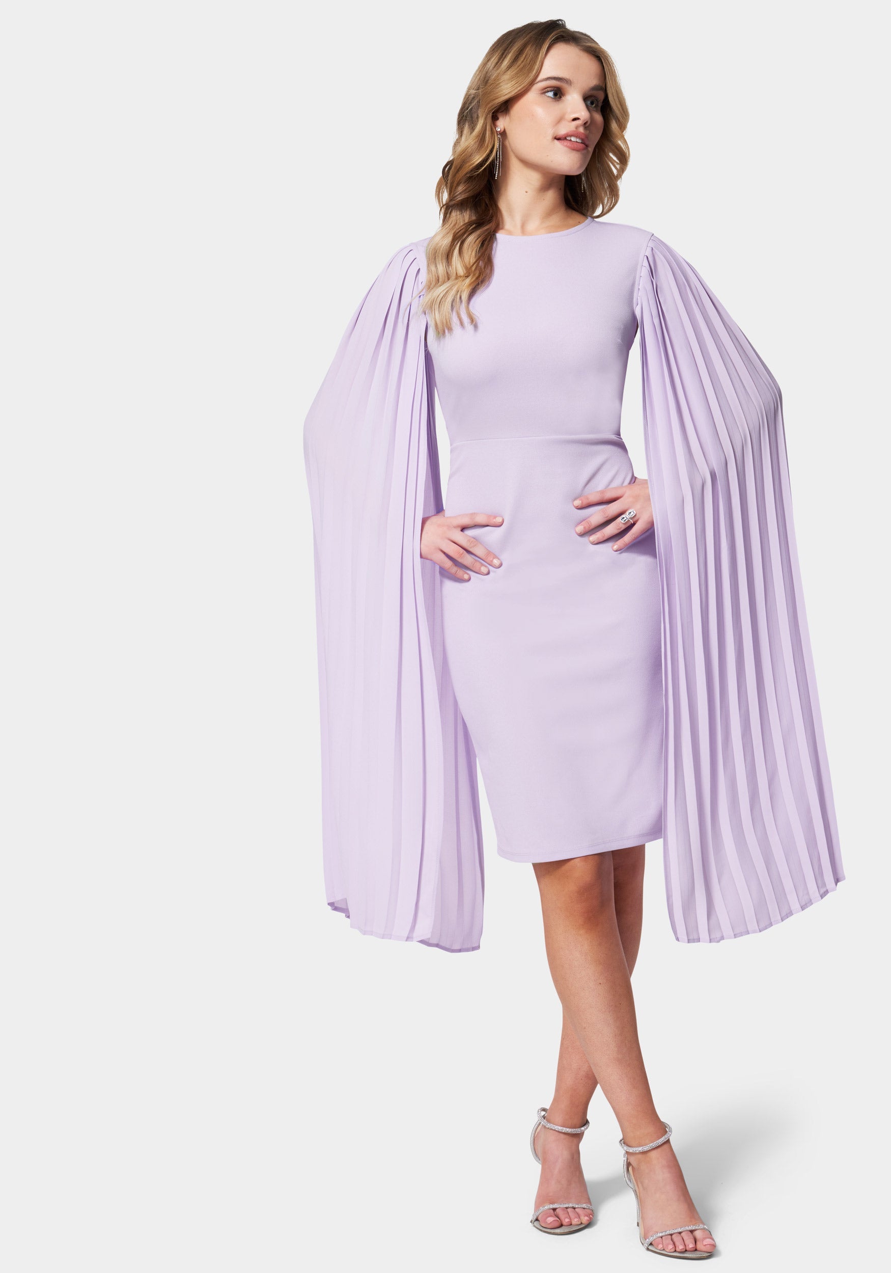 Cape Sleeve Midi Dress-Beilave