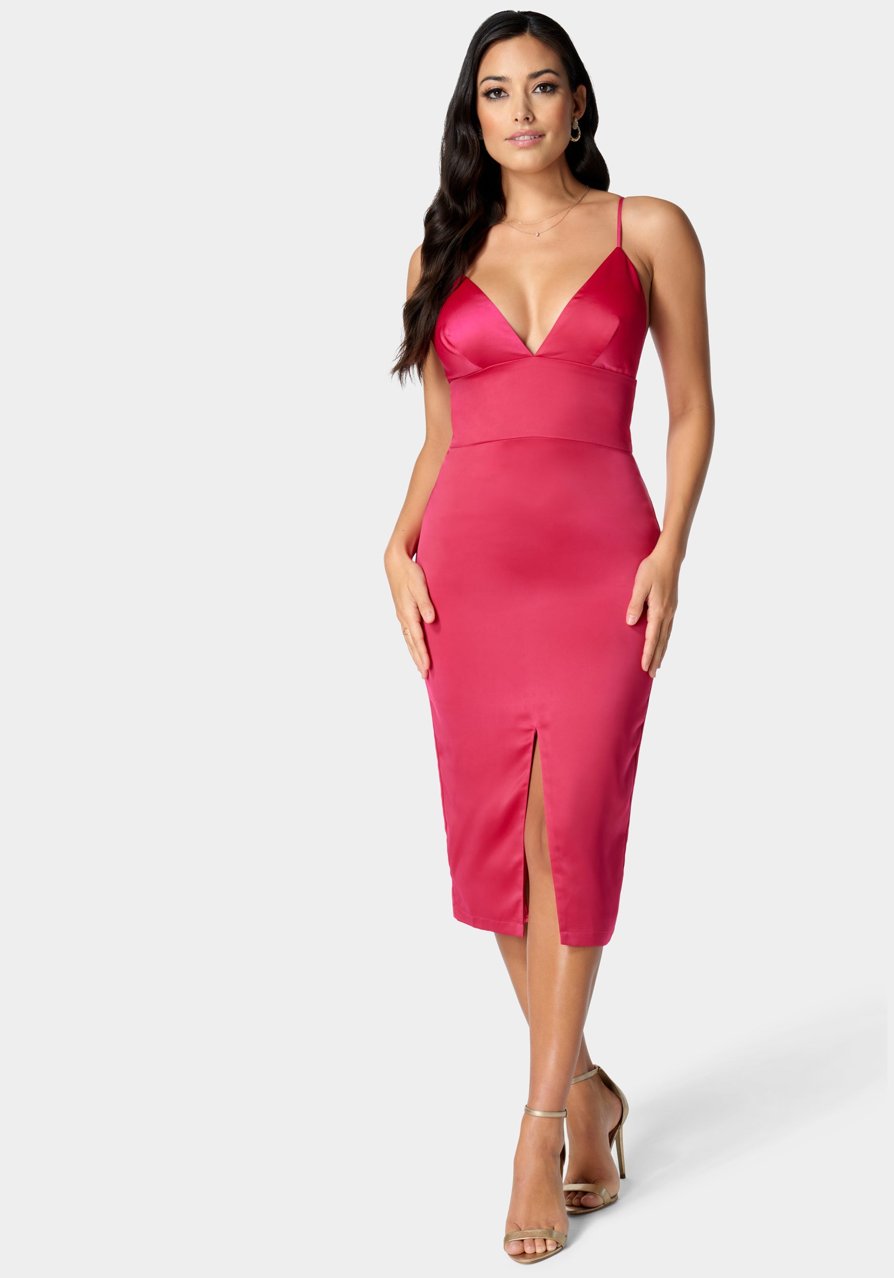 Satin Hi Slit Midi Dress-Beilave
