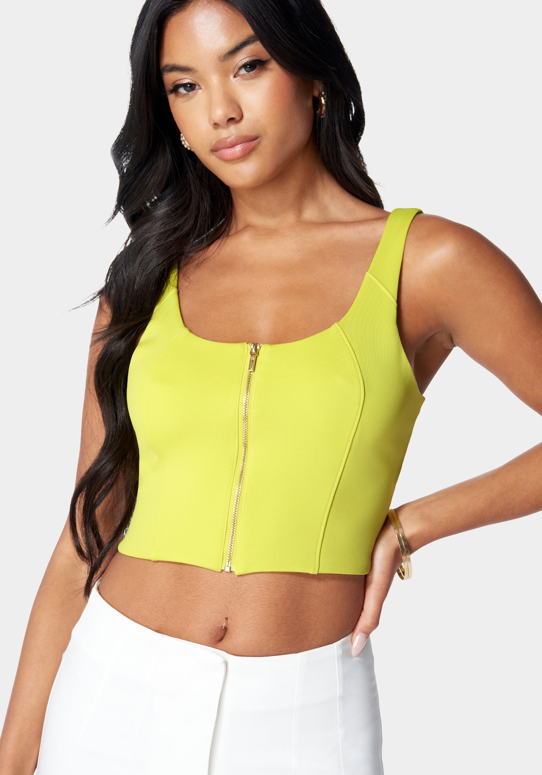 Sleeveless Front Zip Bustier Knit Top-Beilave