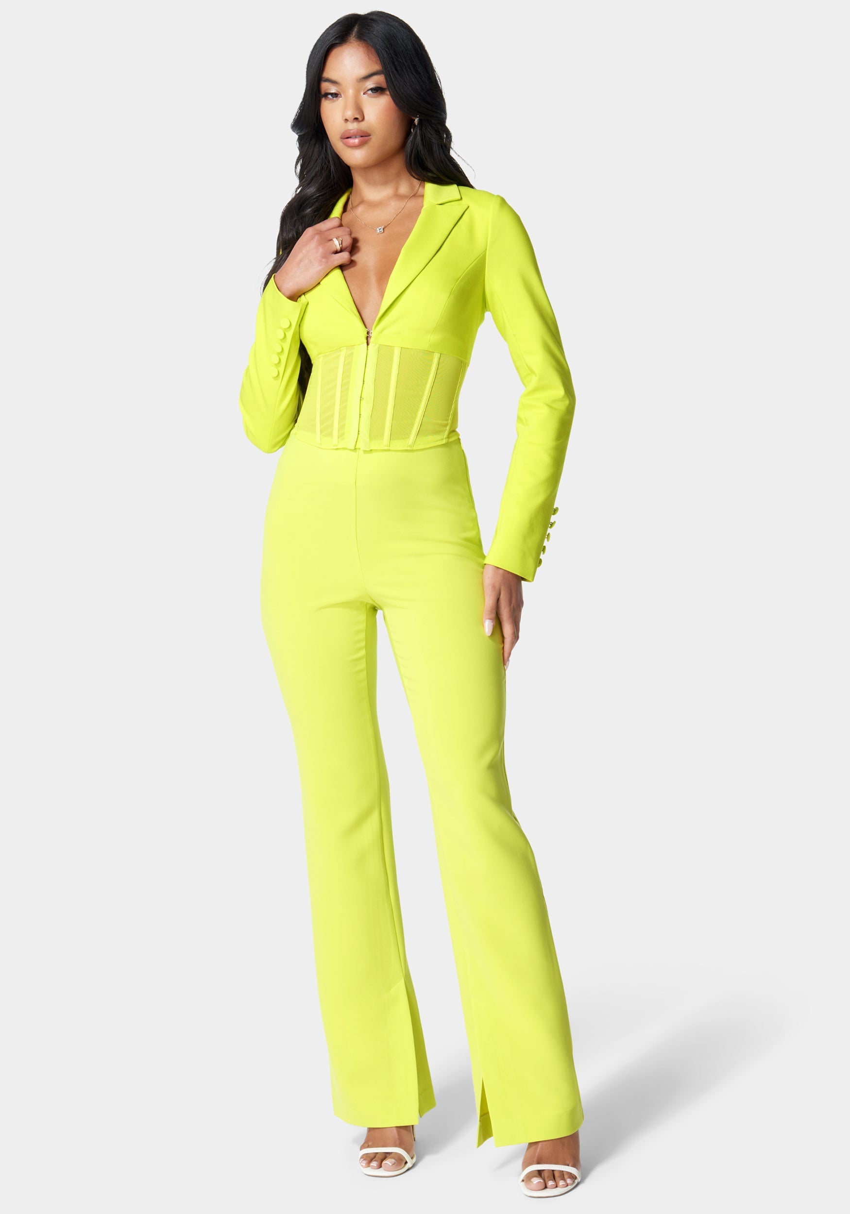 High Waist Wide Leg Side Slit Tailored Pant-Beilave