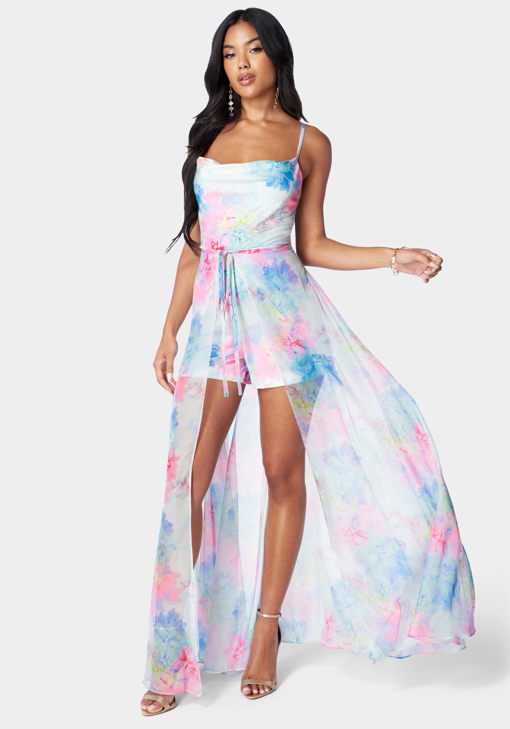 Removable Printed Long Skirt Romper-Beilave