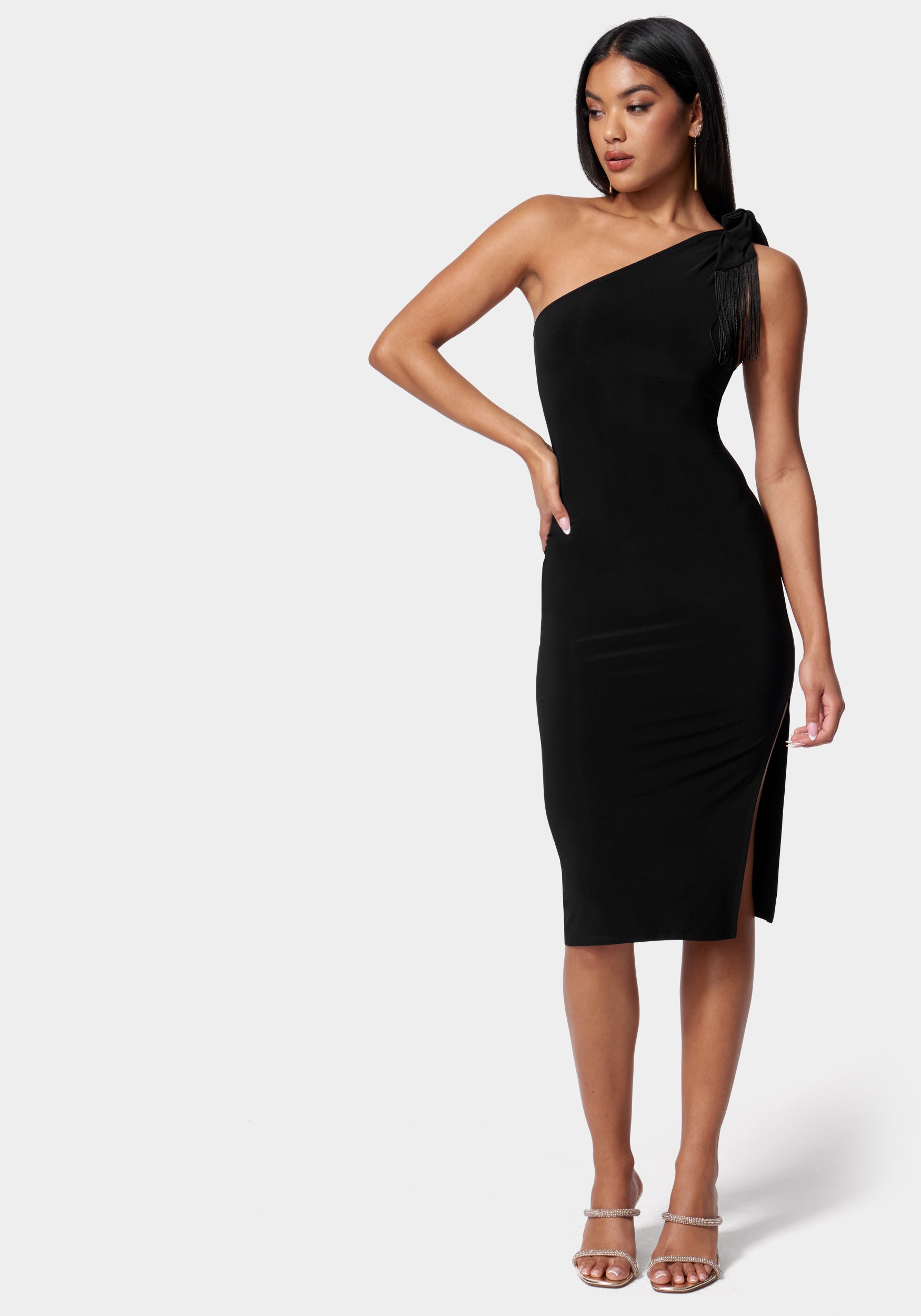 One Shoulder Fringe Bodycon Dress-Beilave