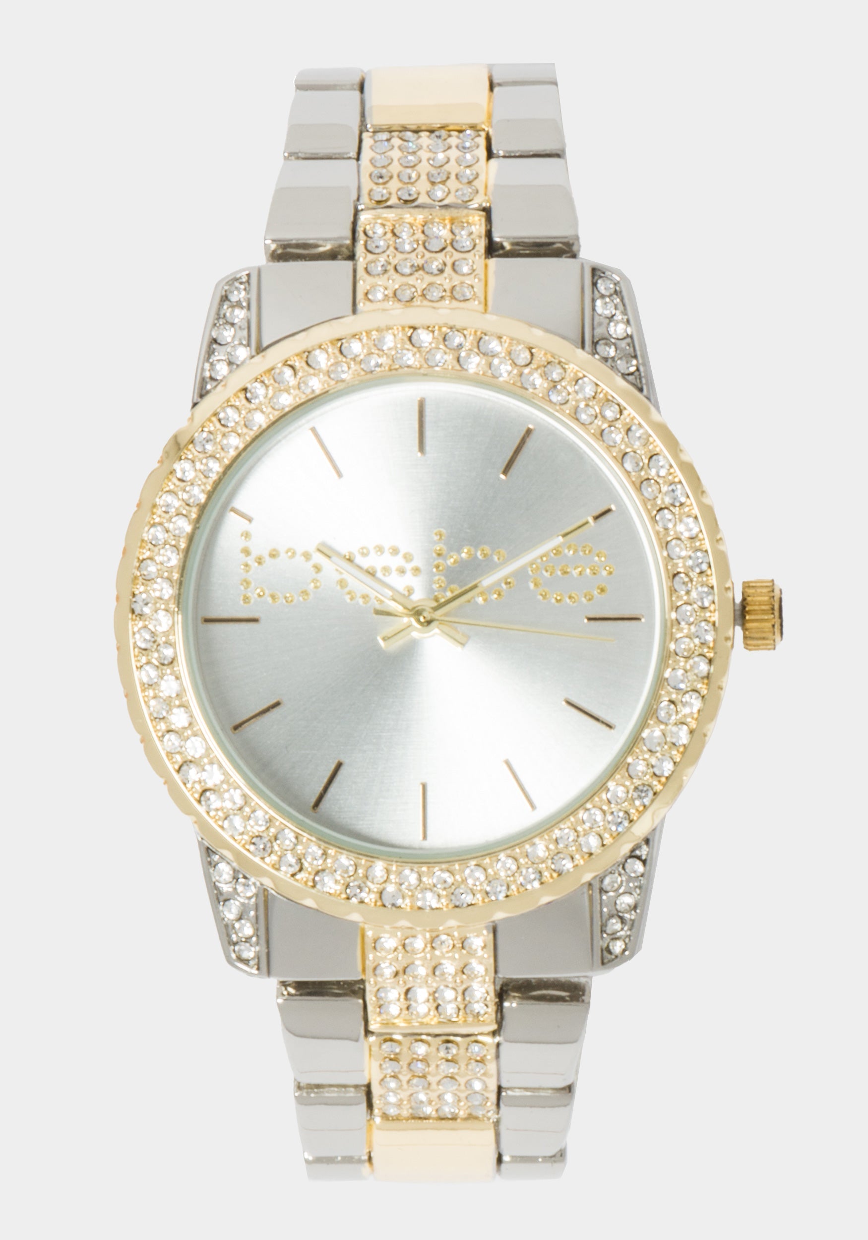 Silver Smooth Dial Crystal Bezel Watch-Beilave