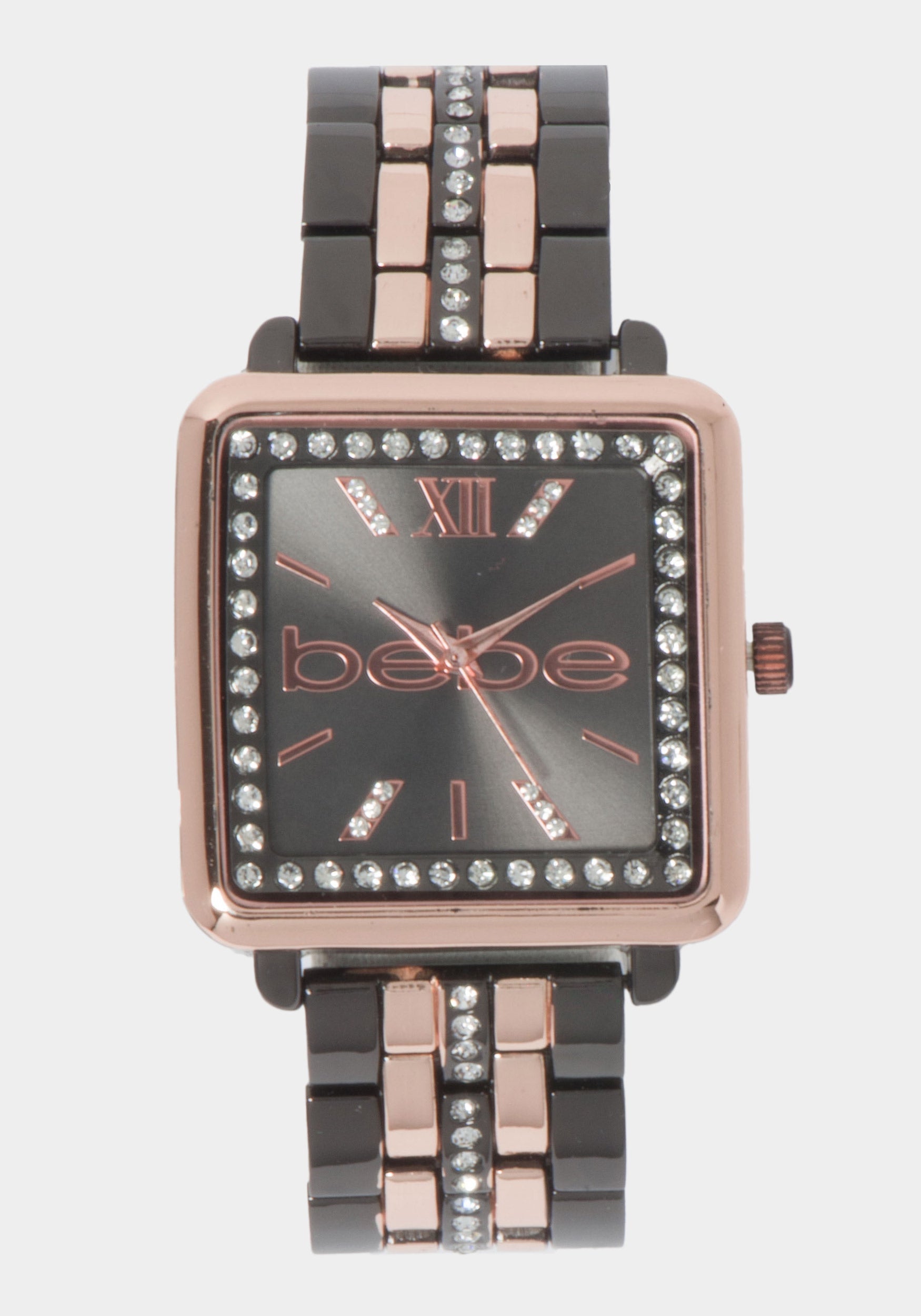 Gun Metal Smooth Dial Crystal Bezel Watch-Beilave
