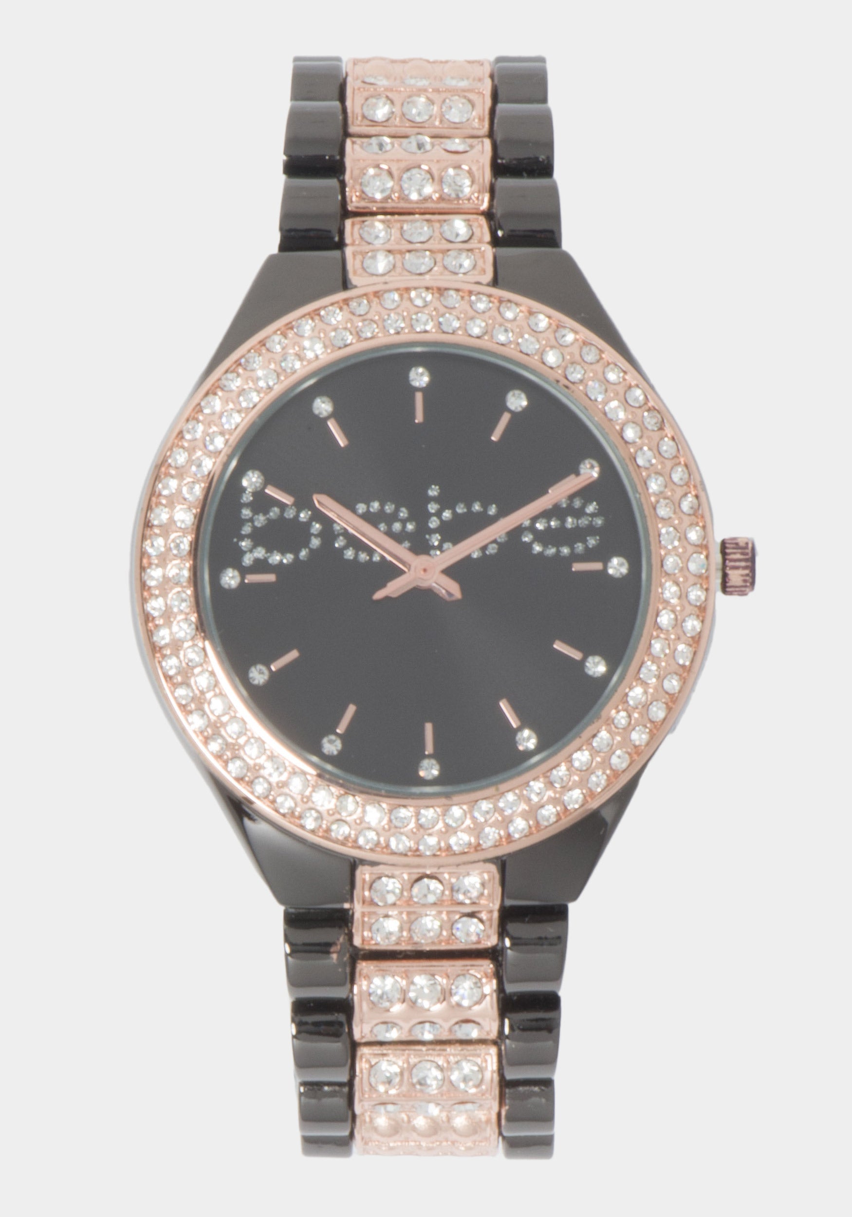 Gun Metal Dial Crystal Bezel Watch-Beilave