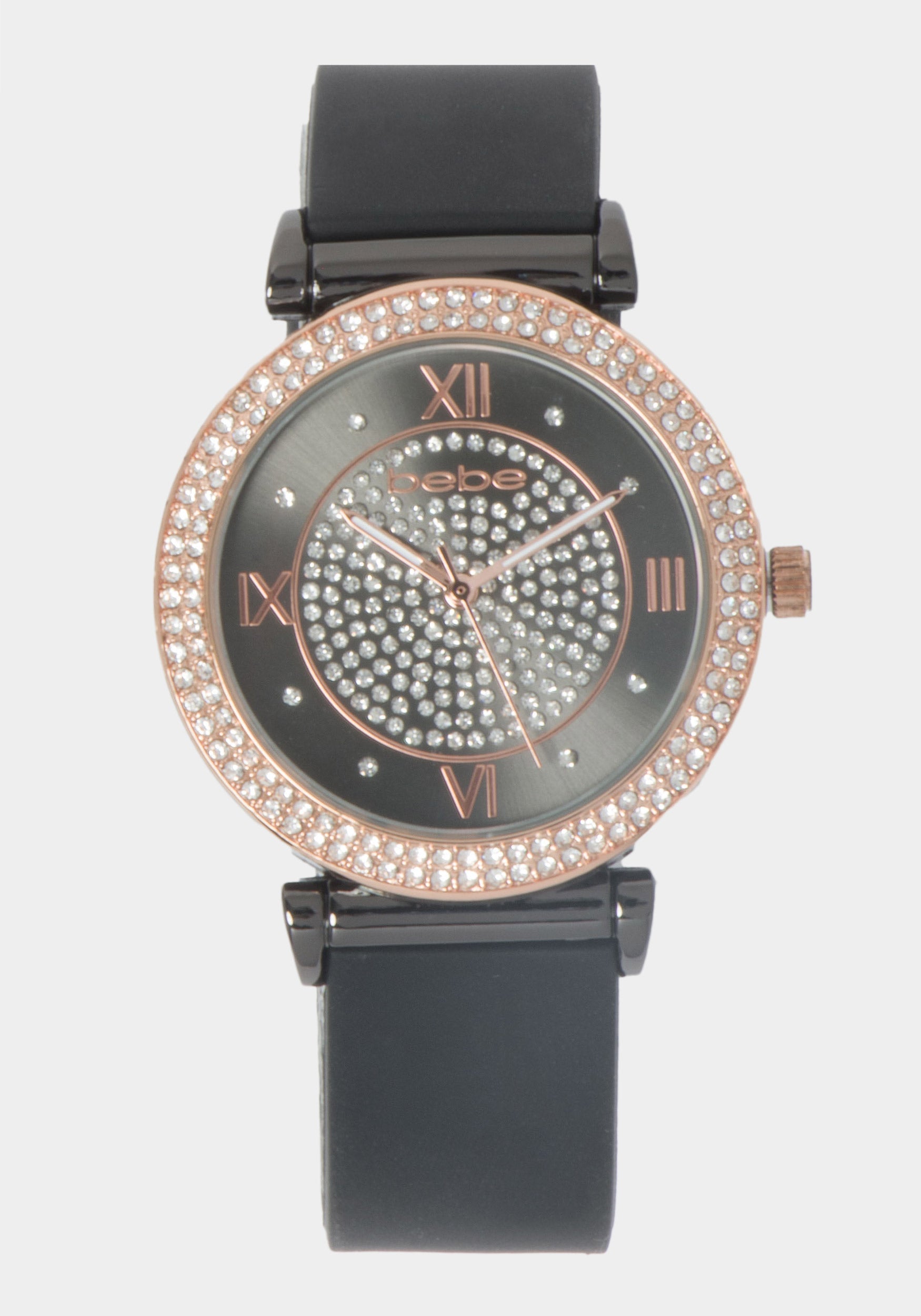 Black Glossy Dial Crystal Bezel Watch-Beilave
