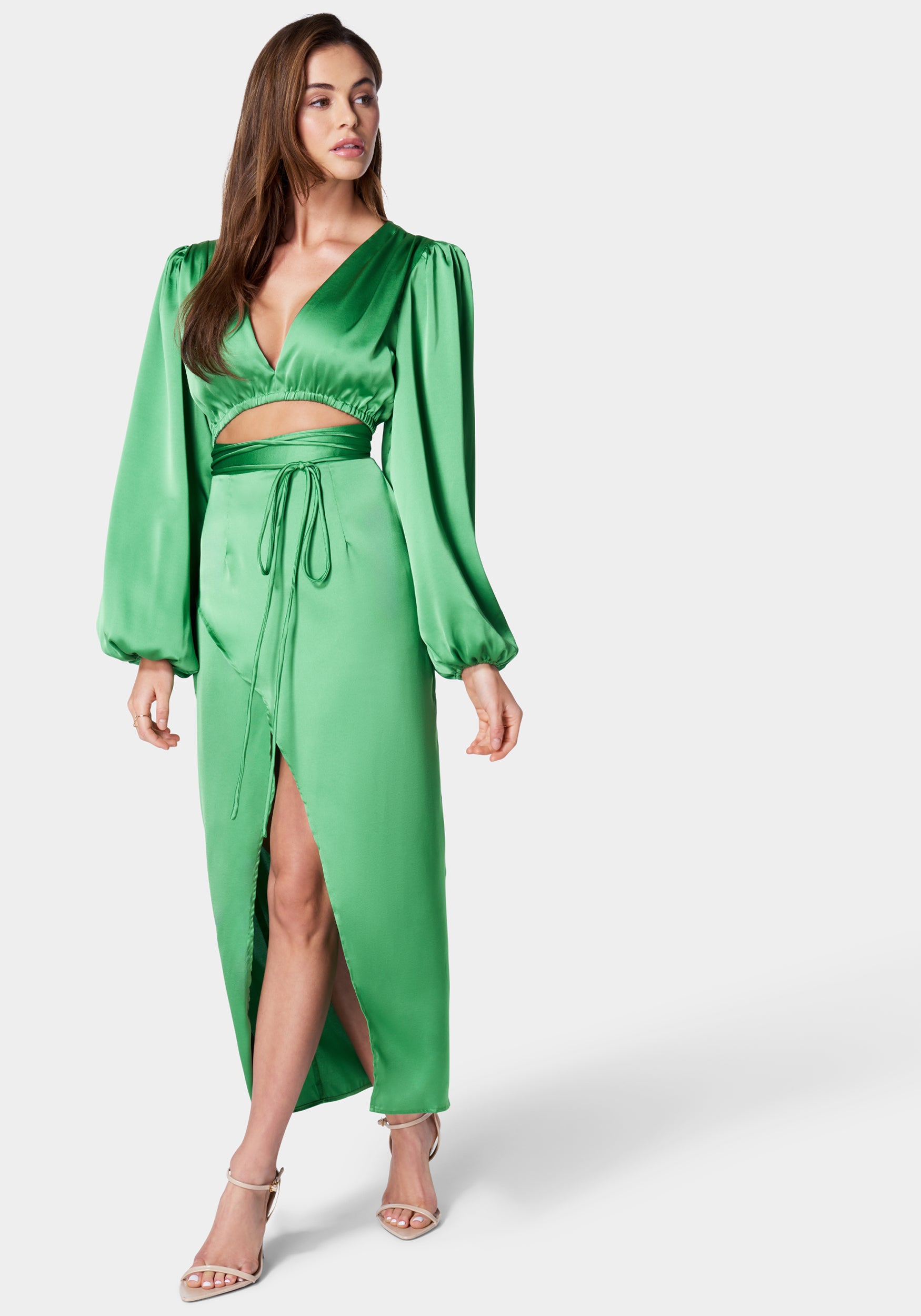 Plunge Neck Tie Front Cutout Dress-Beilave