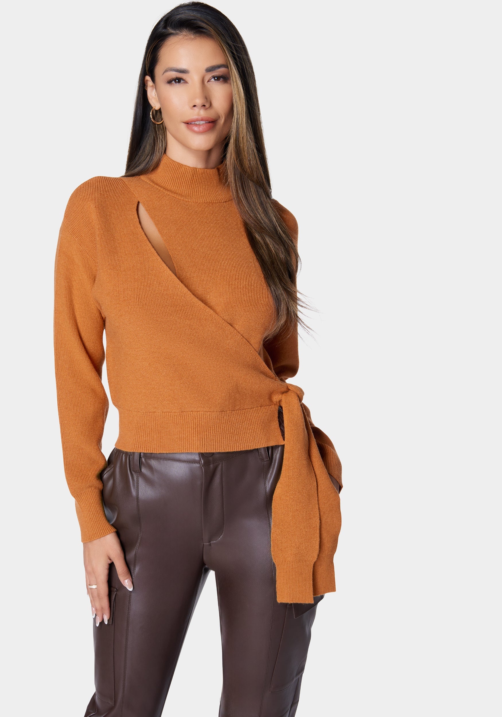 Wrap Front Mock Neck Sweater-Beilave