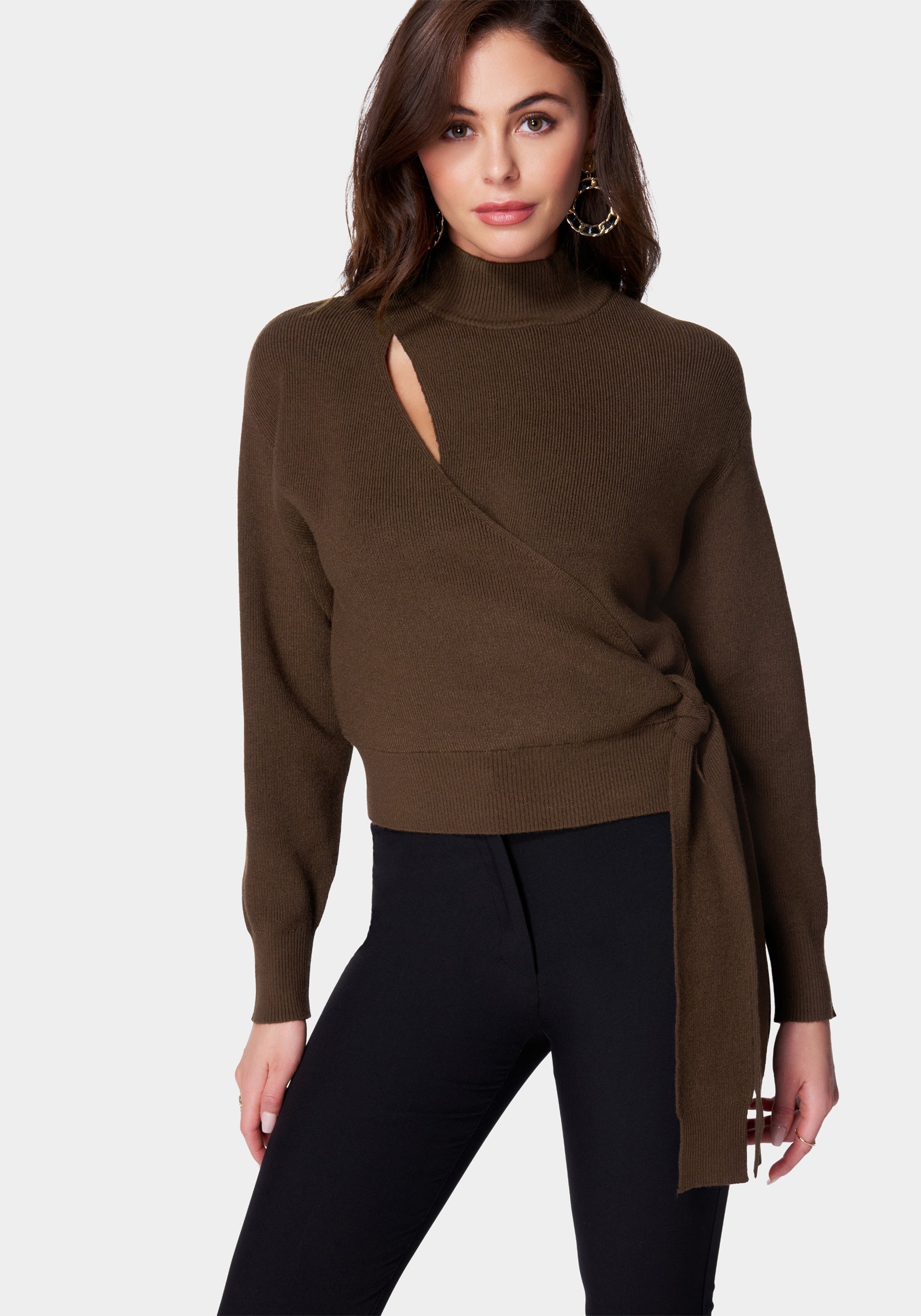 Wrap Front Mock Neck Sweater-Beilave