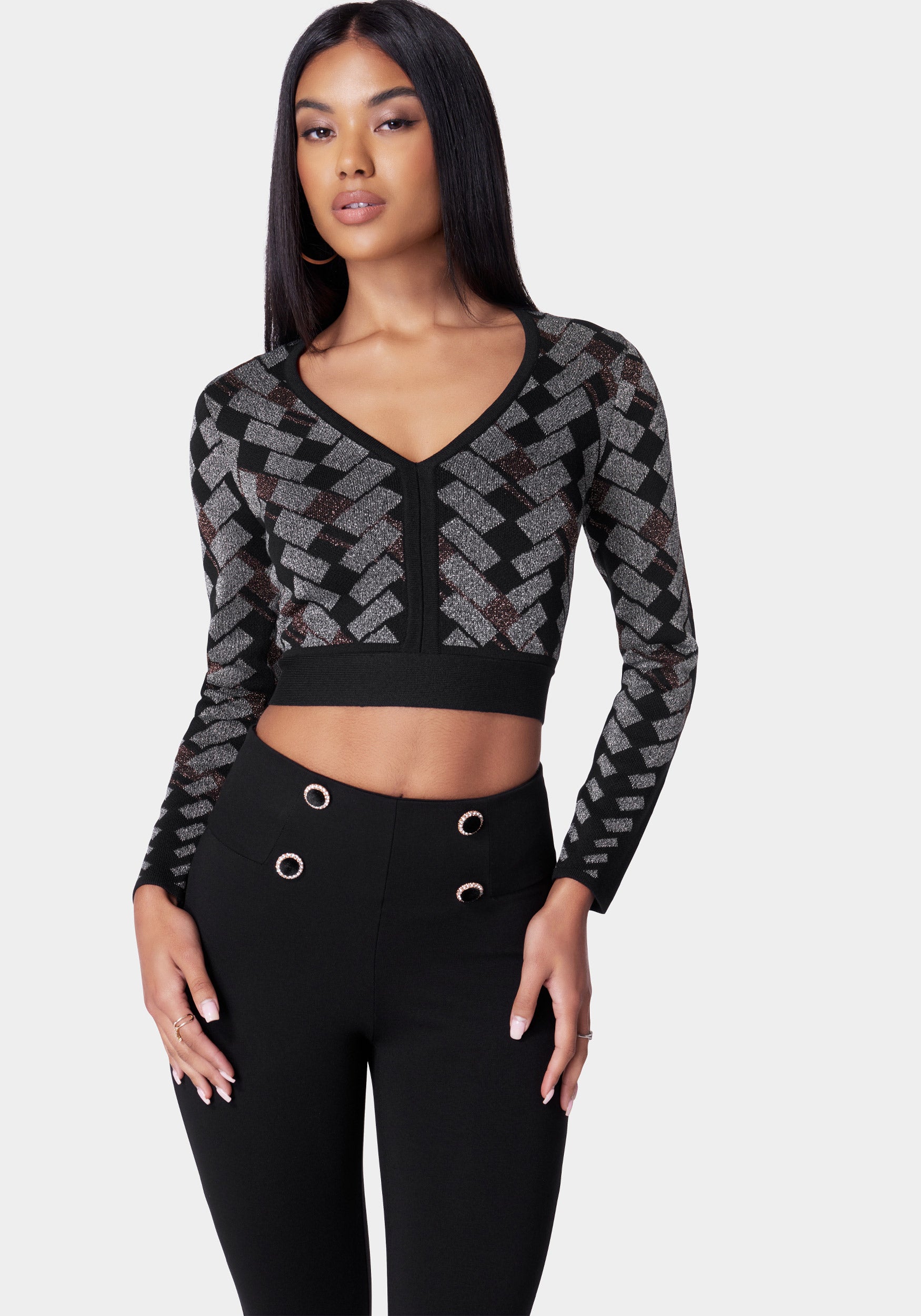 Metallic Jacquard Sweater Top-Beilave