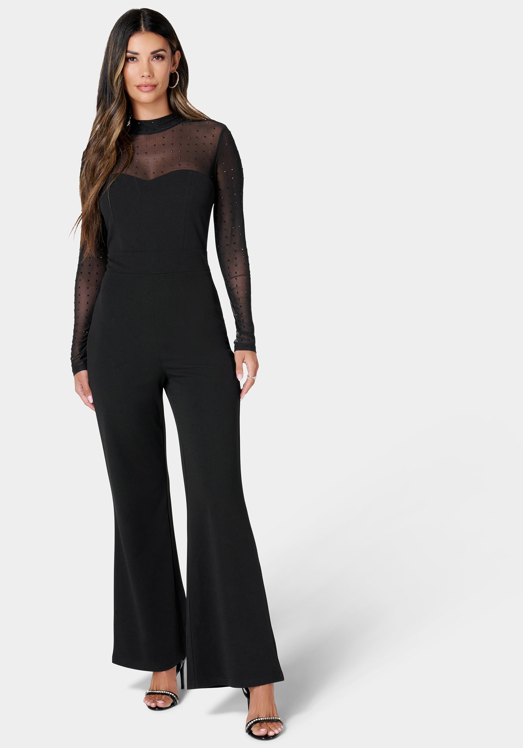 Sparkle Mesh Inset Jumpsuit-Beilave