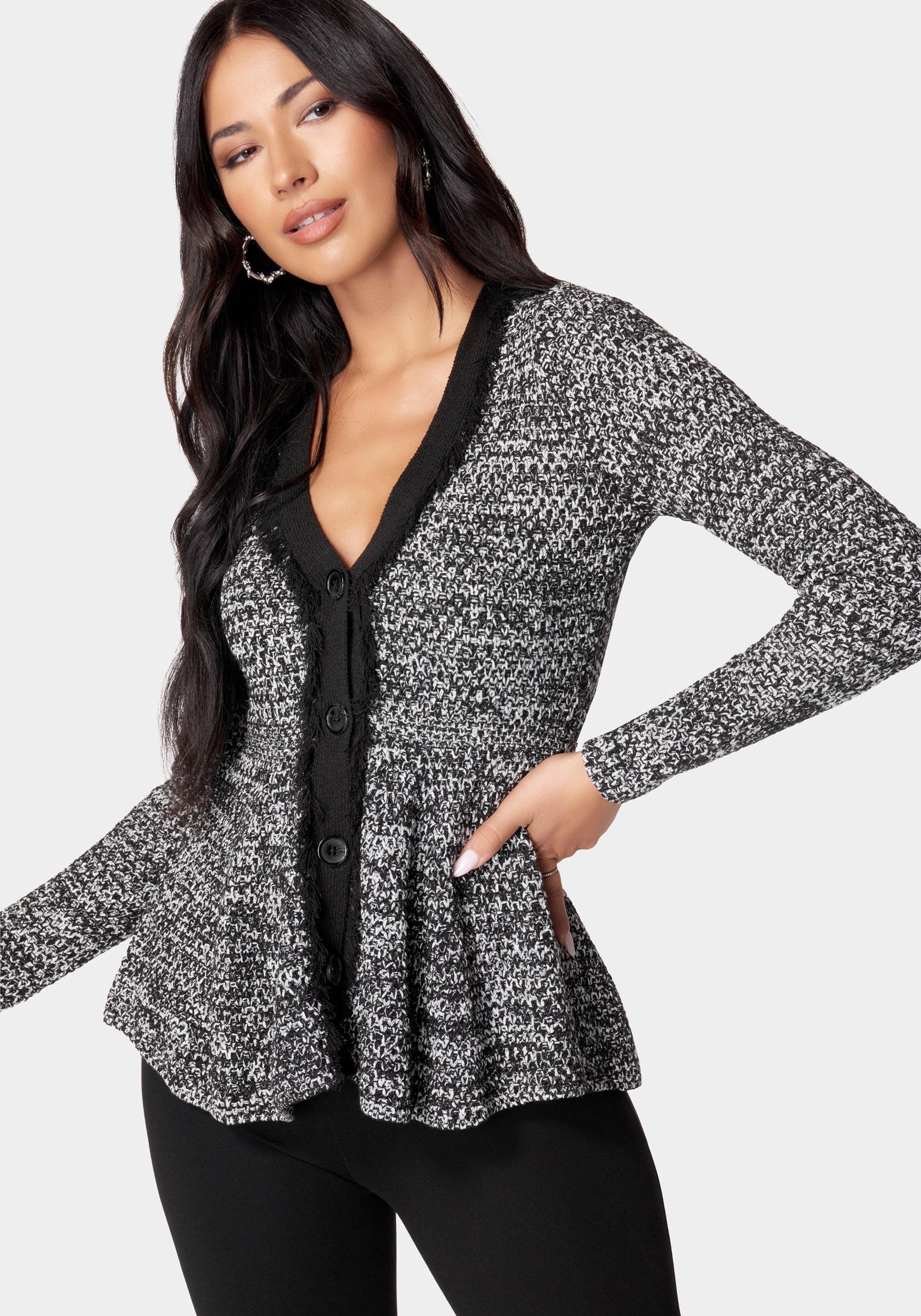 Tweed Peplum Sweater Cardigan-Beilave
