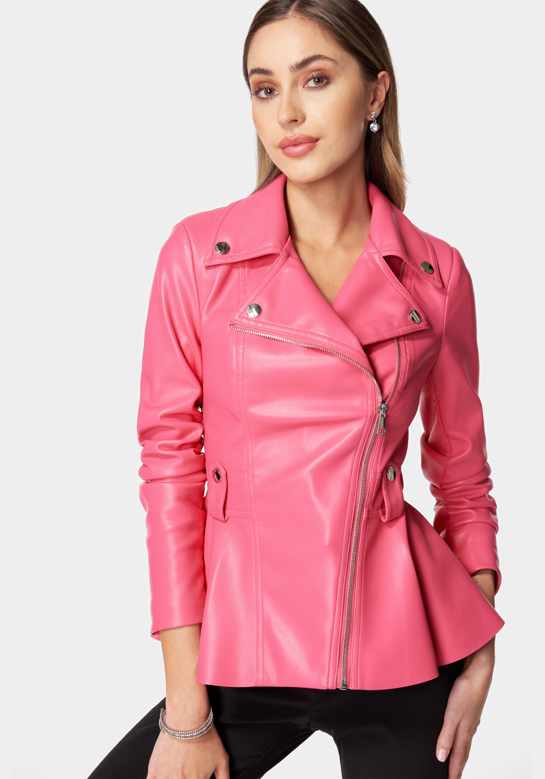 Vegan Leather Moto Peplum Jacket-Beilave