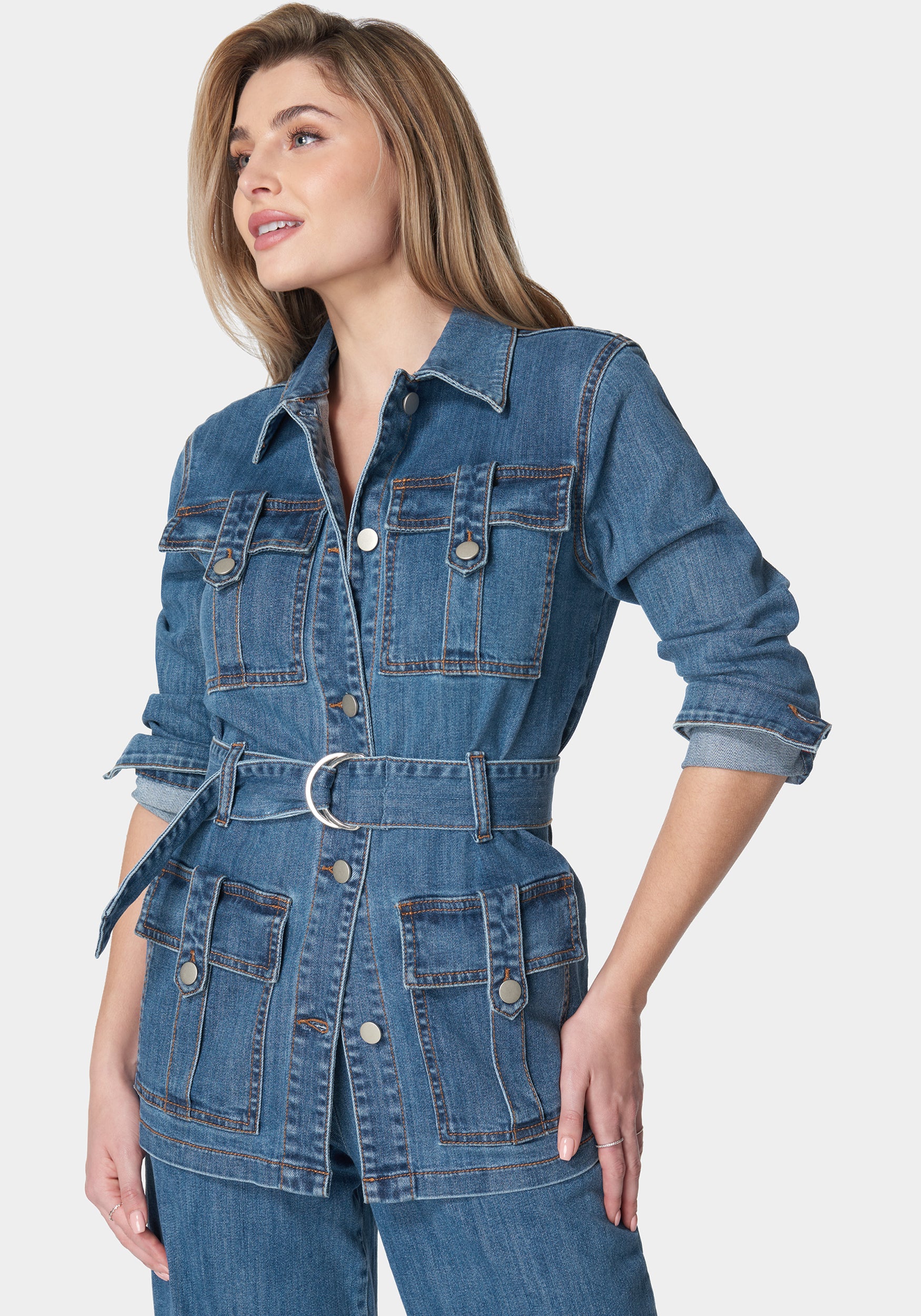 Semi Fitted Utility Denim Jacket-Beilave