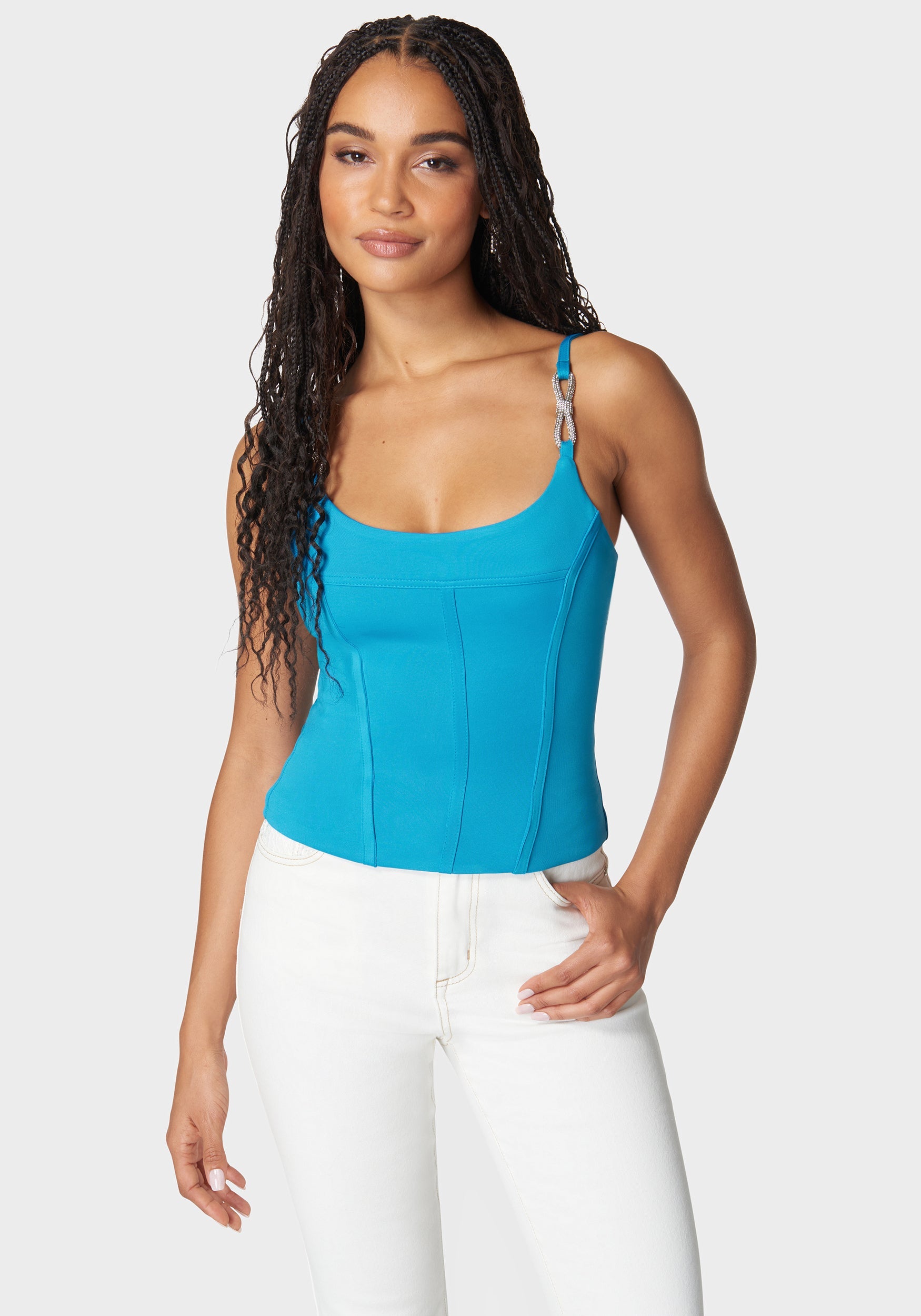 Scoop Neck Jewel Strap Bustier Knit Top-Beilave