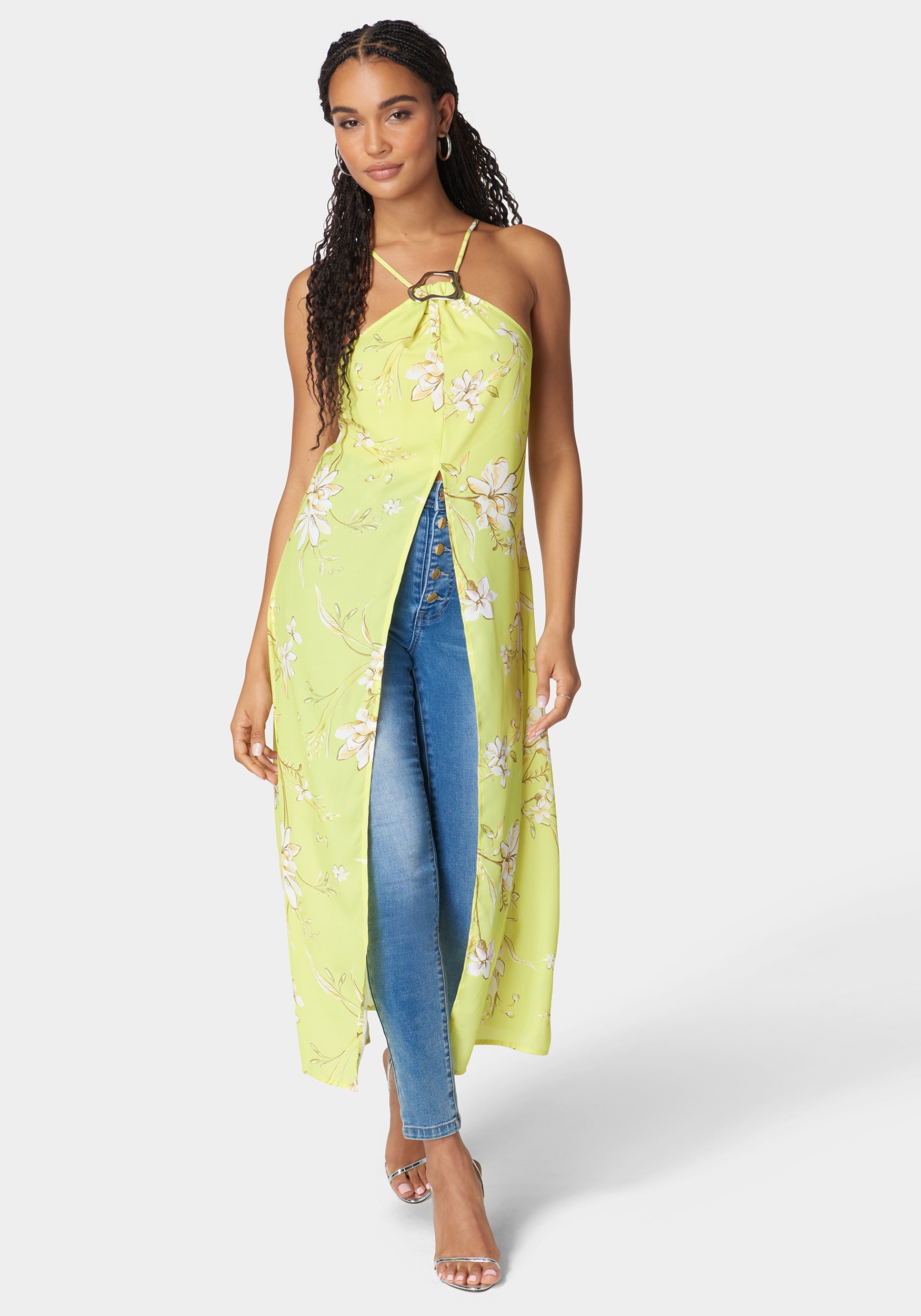 Neck Trim Slit Front Halter Top-Beilave