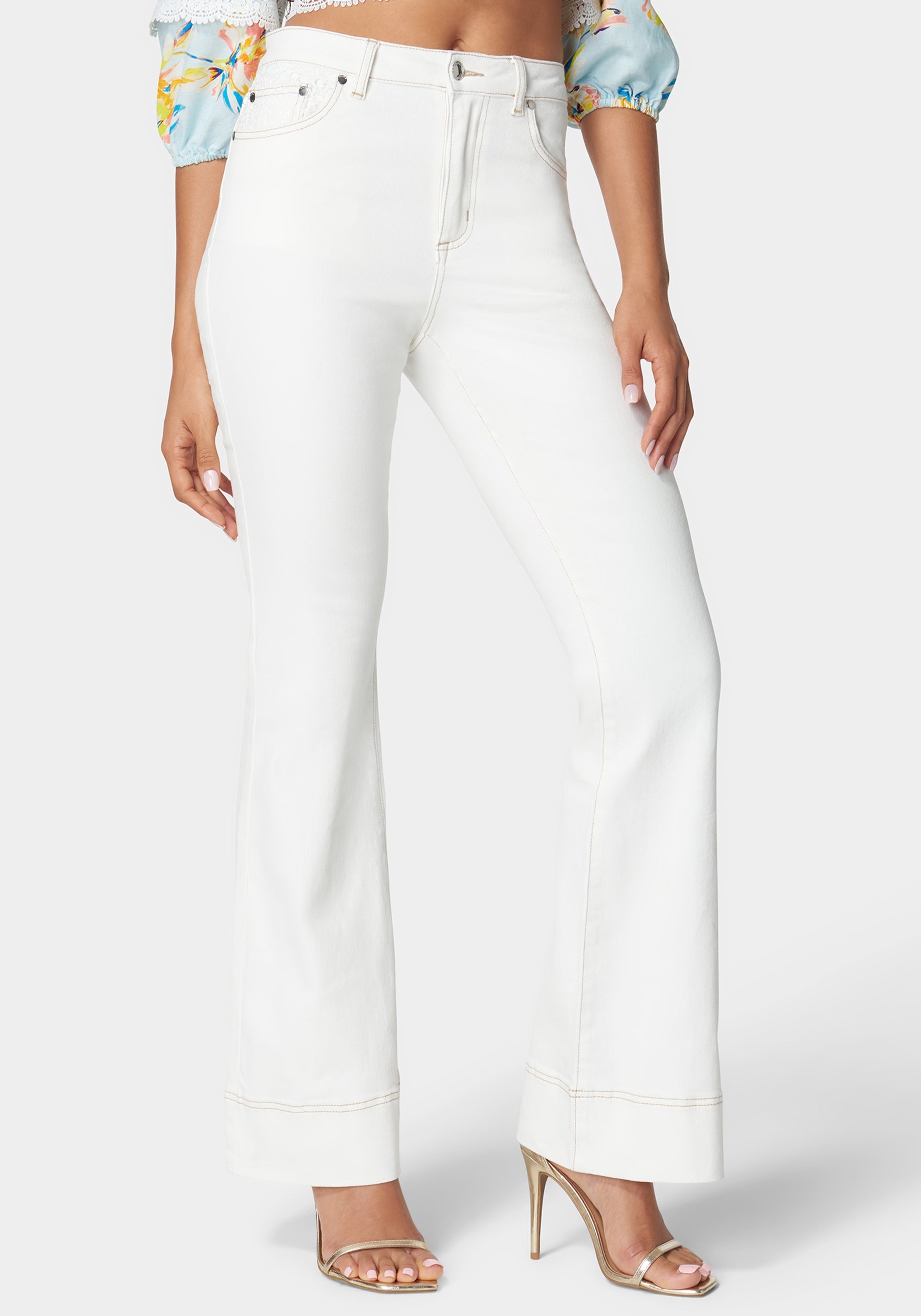 Natural Waist Lace Detail Wide Leg Jeans-Beilave