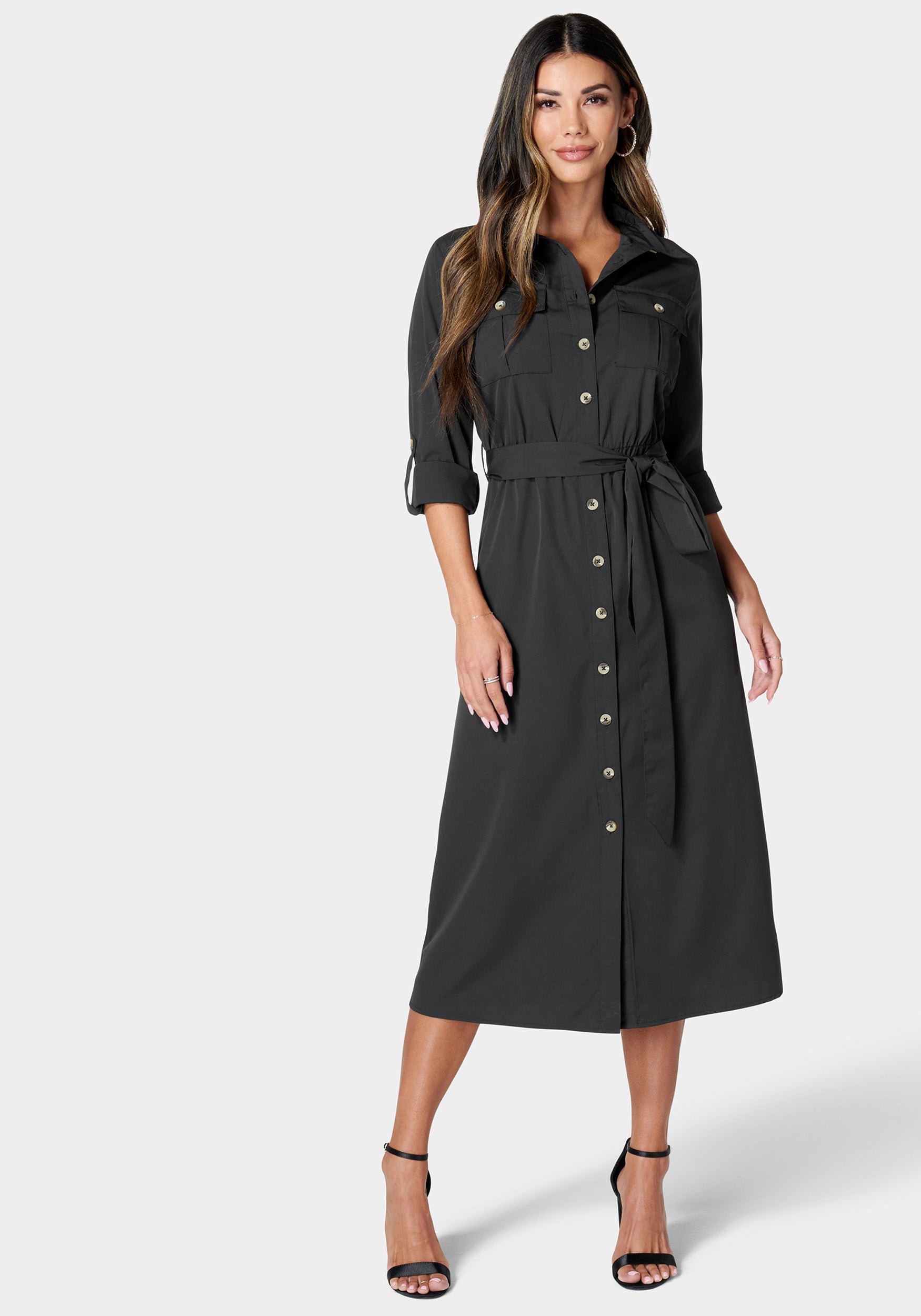 Poly Crepe Button Dress-Beilave