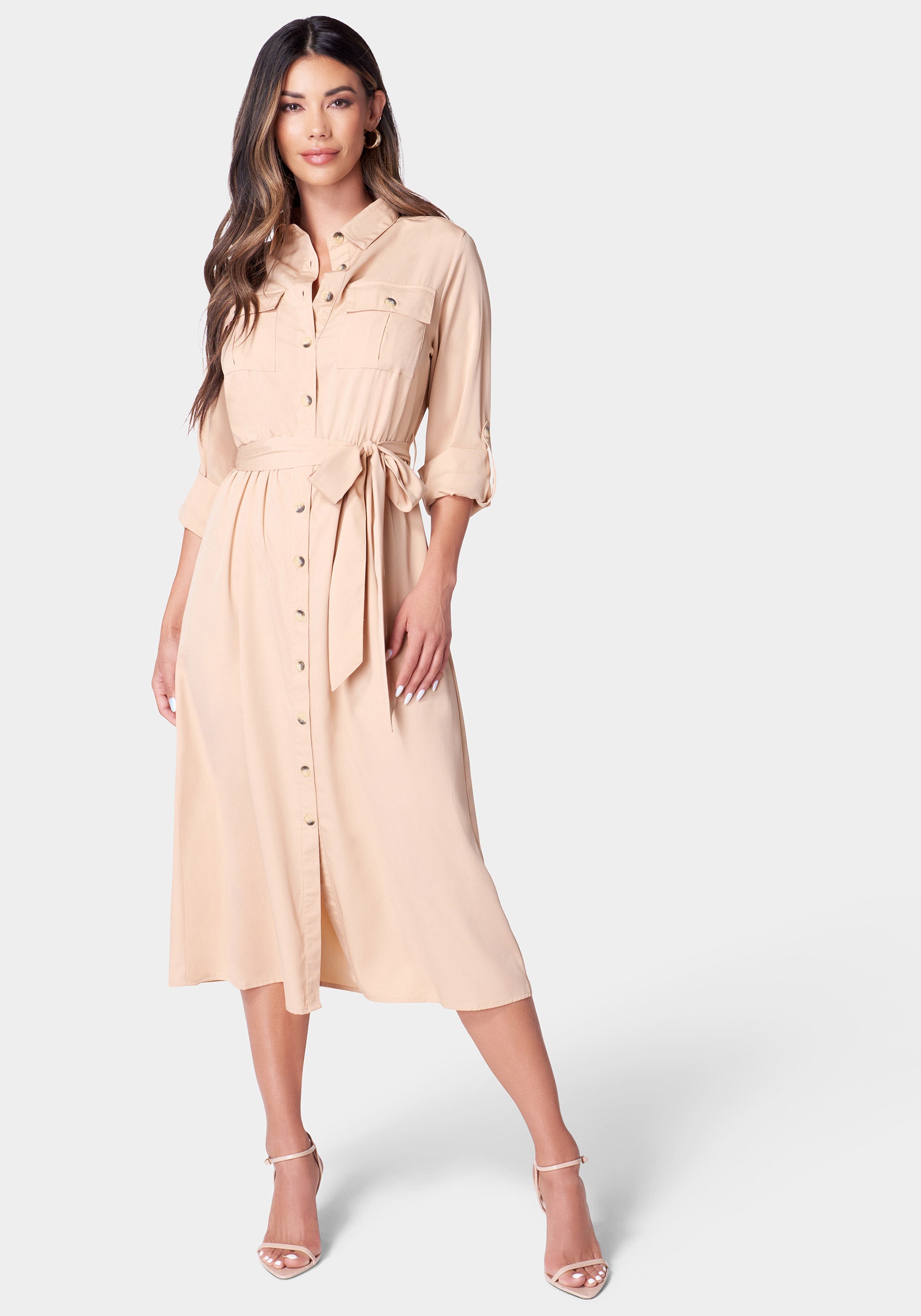 Poly Crepe Button Dress-Beilave