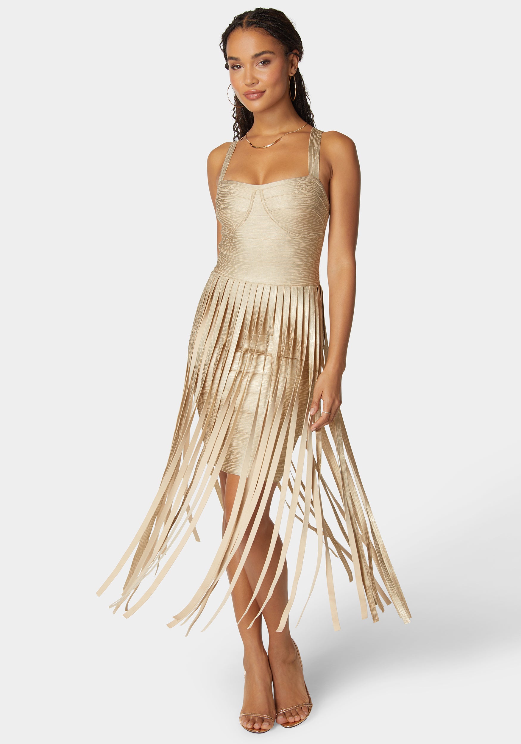 Sweetheart Bandage Top With Fringe Maxi Skirt Dress-Beilave