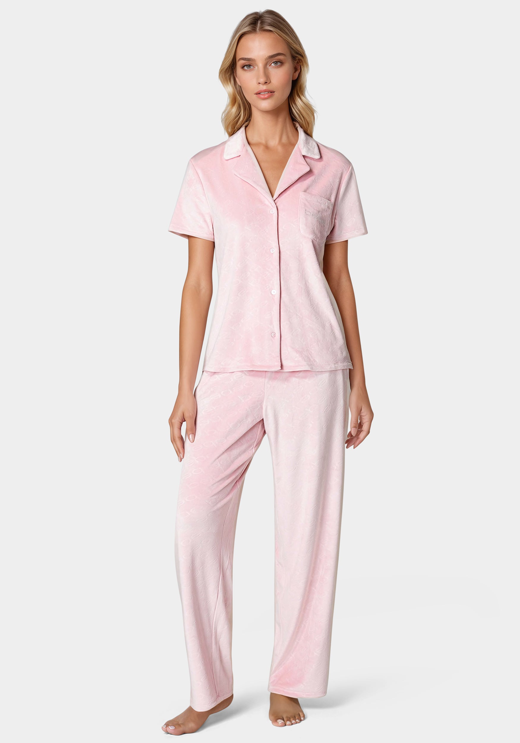 Short Sleeve Notch Collar Pant Set-Beilave