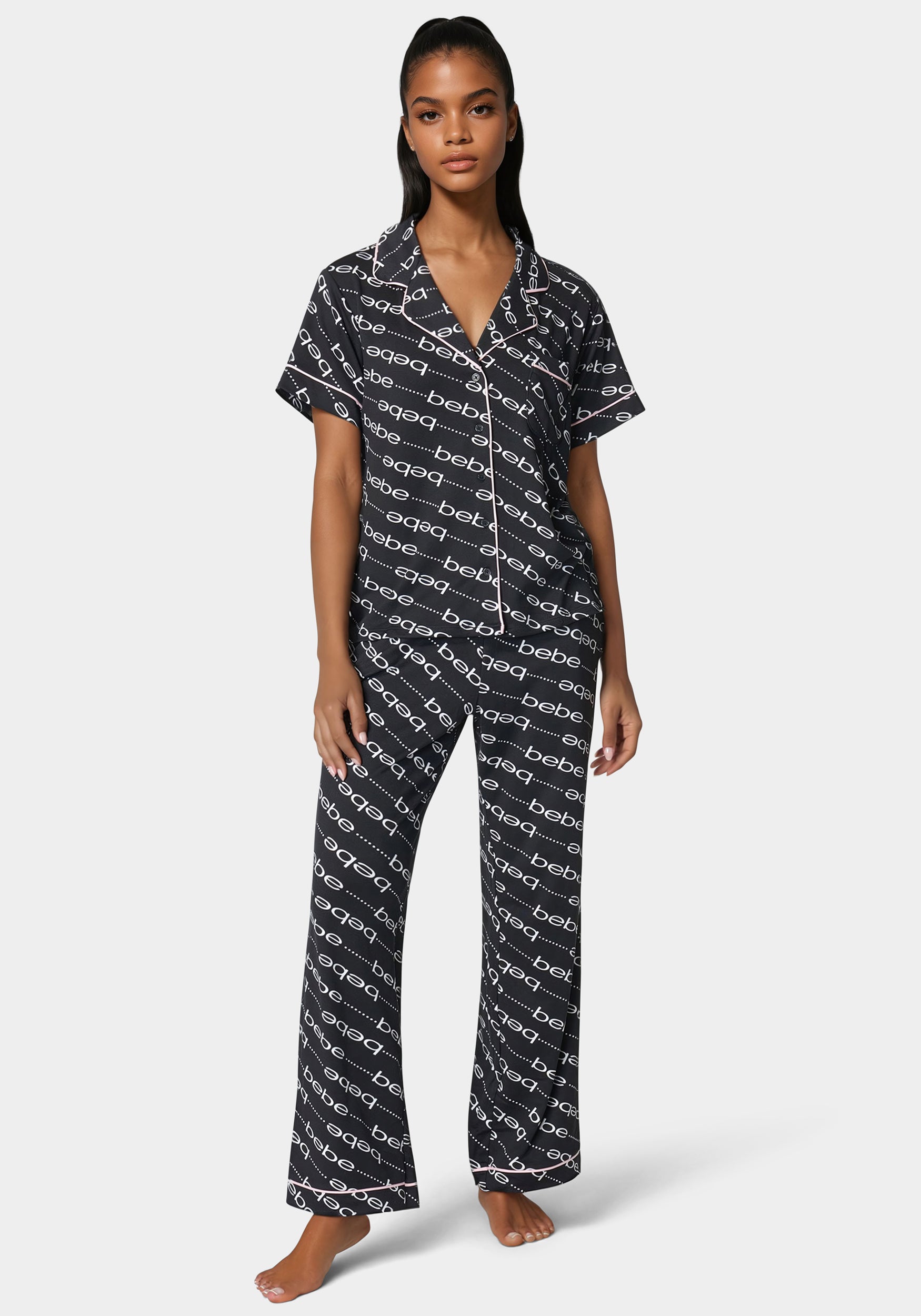 Marshmallow Printed Notch Collar Pant Set-Beilave