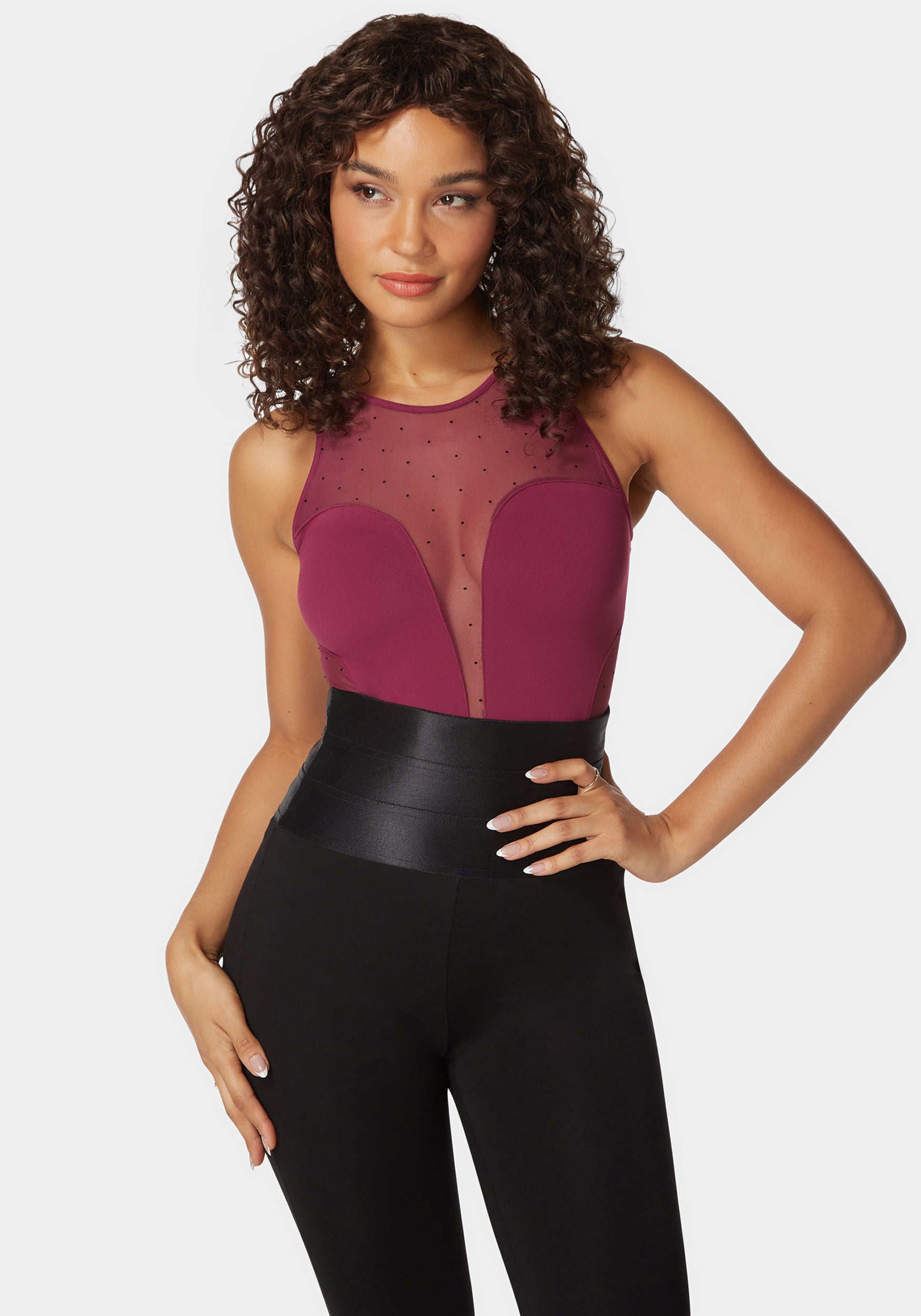 Second Skin Combo Swiss Dot Vneck Bodysuit-Beilave