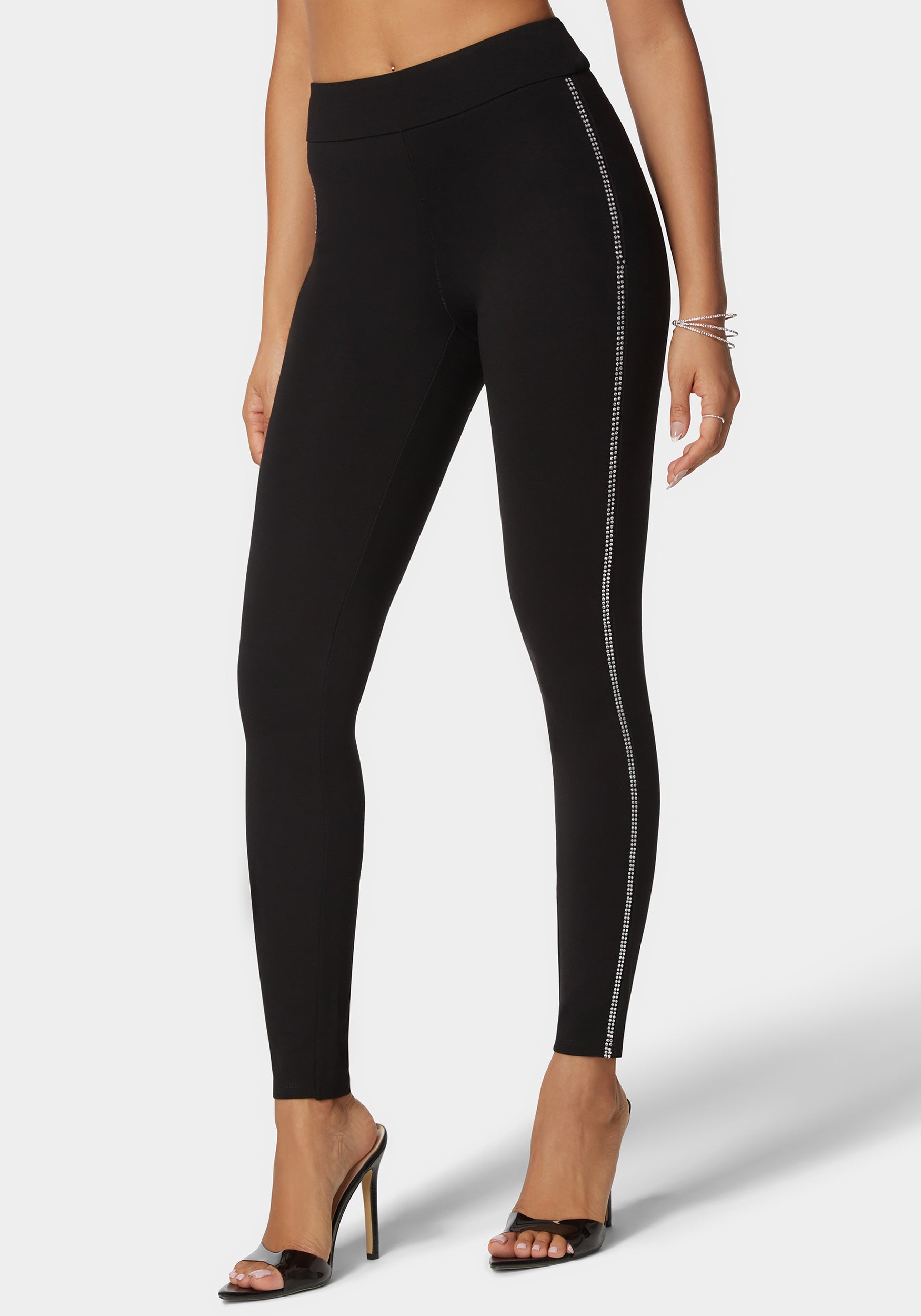 High Waist Rhinestone Detail Pdr Legging-Beilave