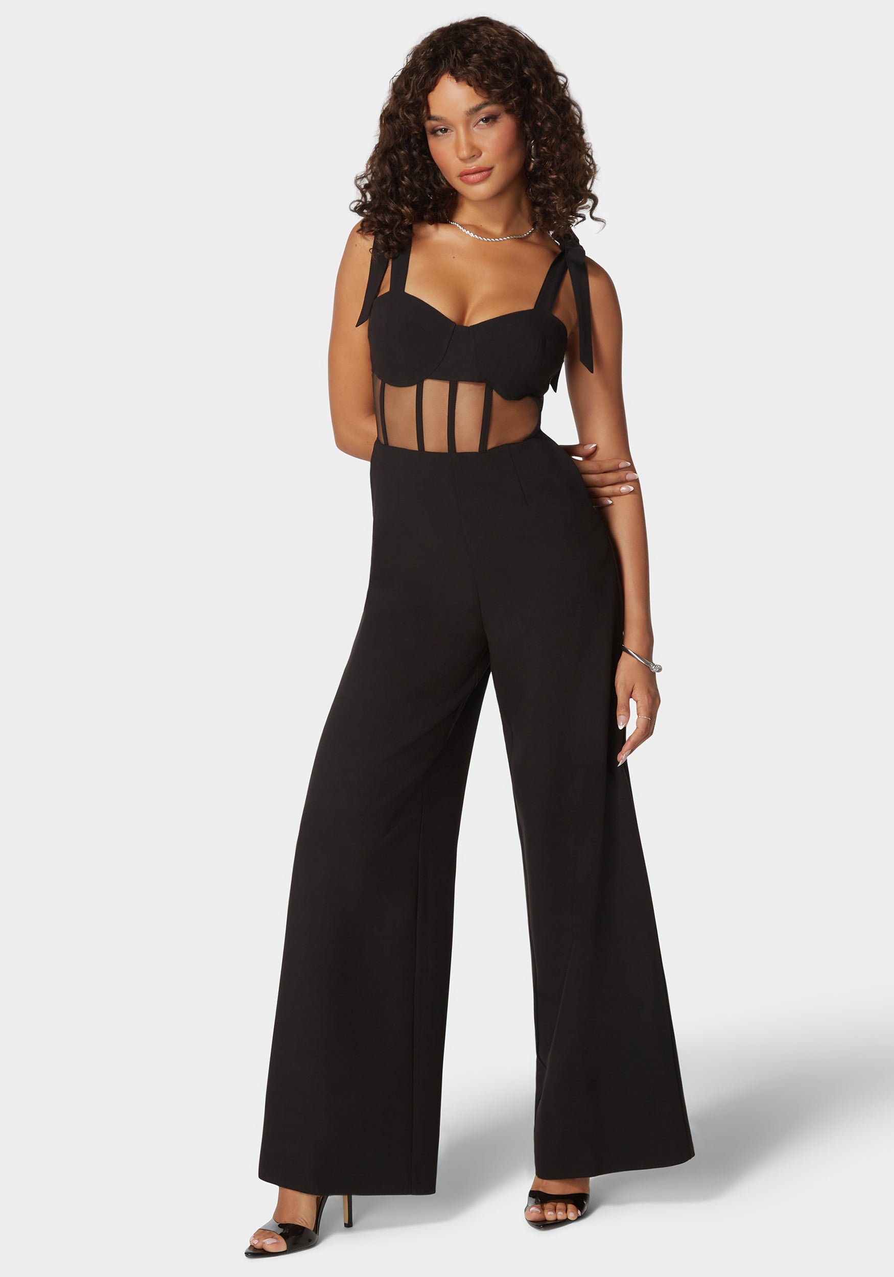 Self Tie Strap Corset Wide Leg Jumpsuit-Beilave
