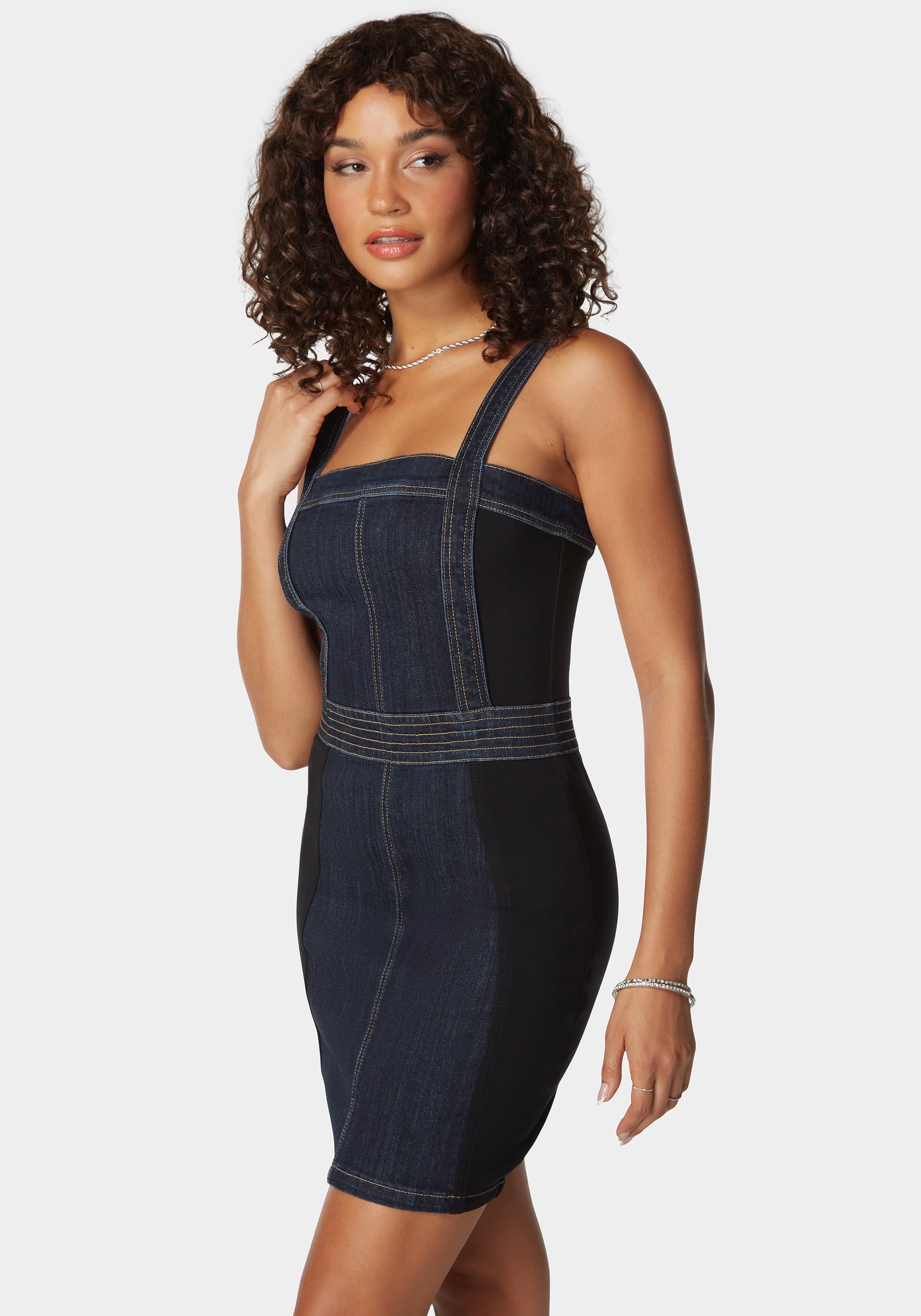 Stretch Combo Fitted Denim Dress-Beilave