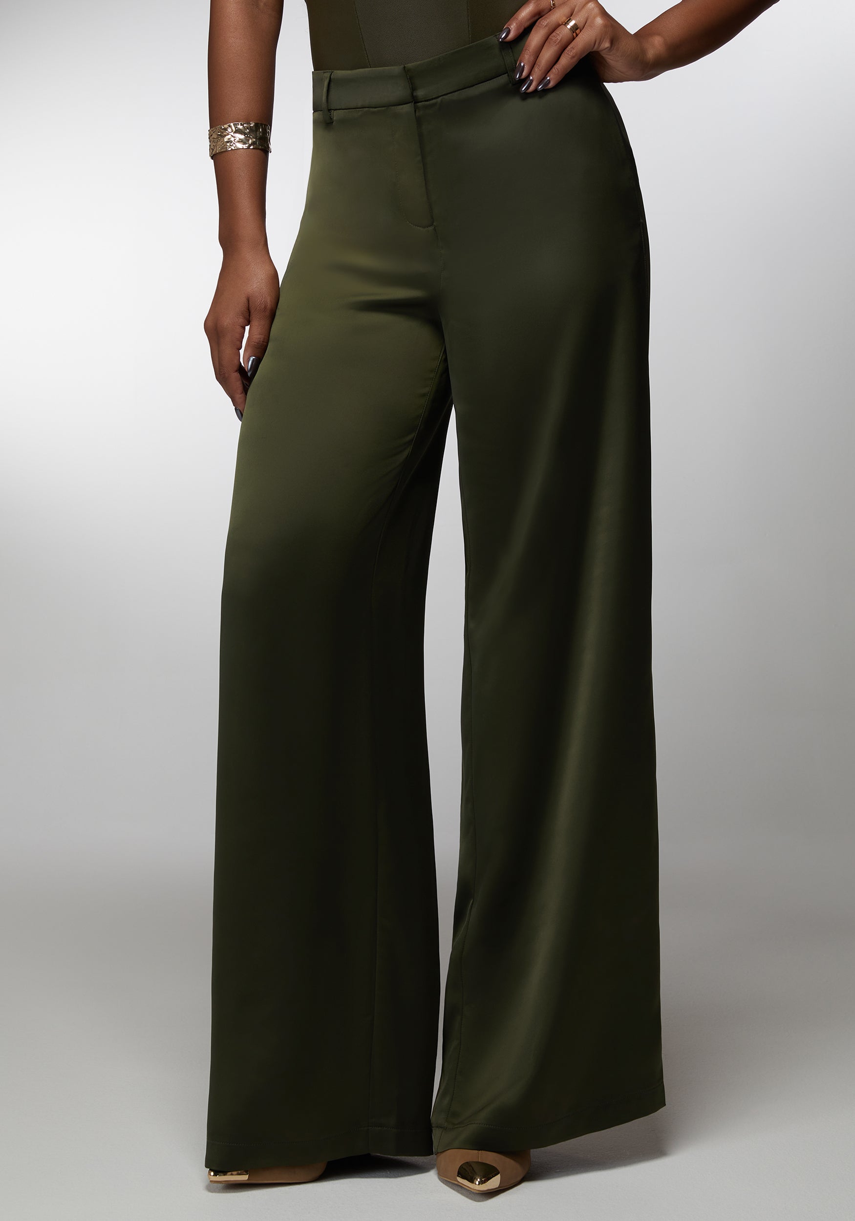 High Waist Satin Ultra Wide Leg Pant-Beilave
