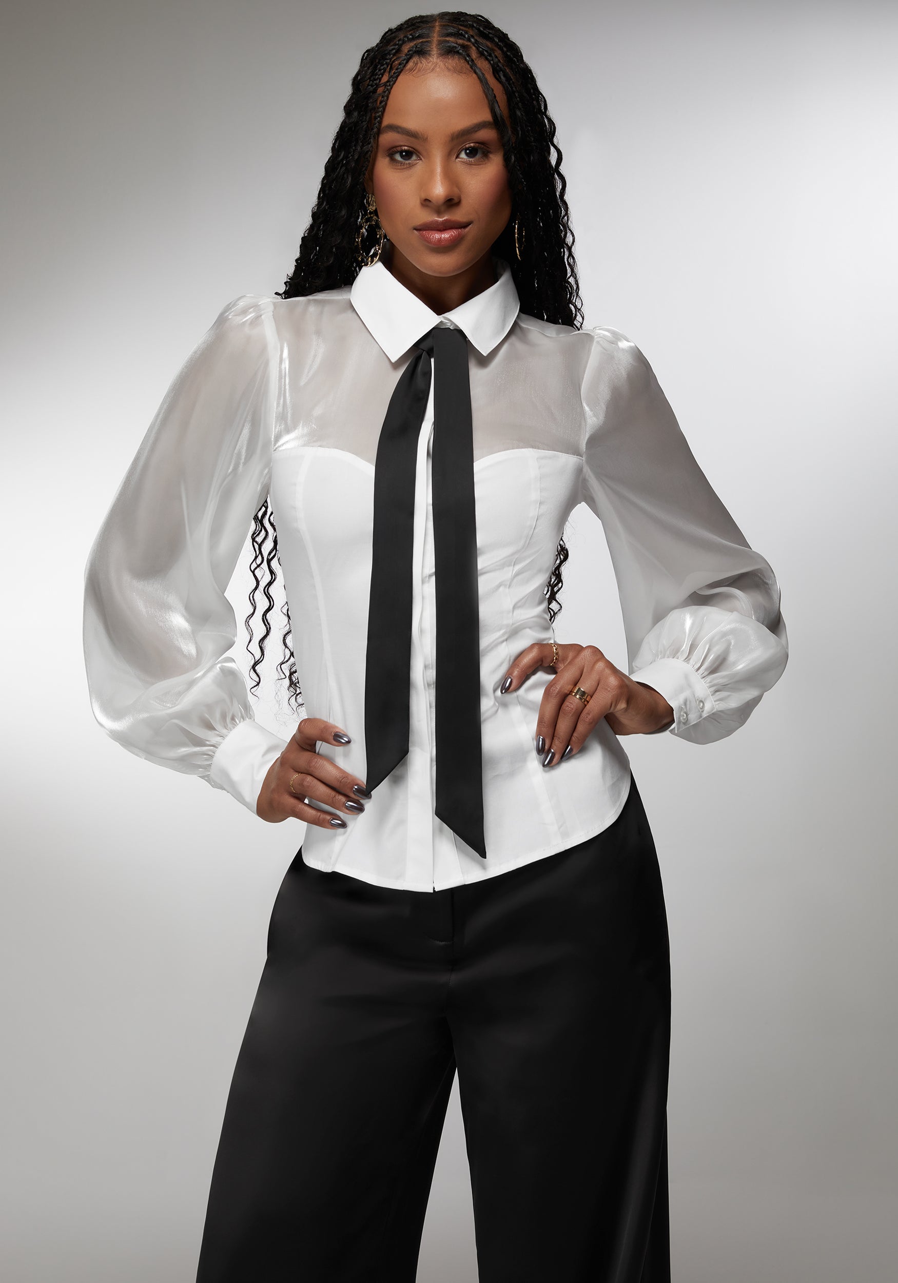 Organza Sweetheart Illusion Combo Poplin Blouse-Beilave