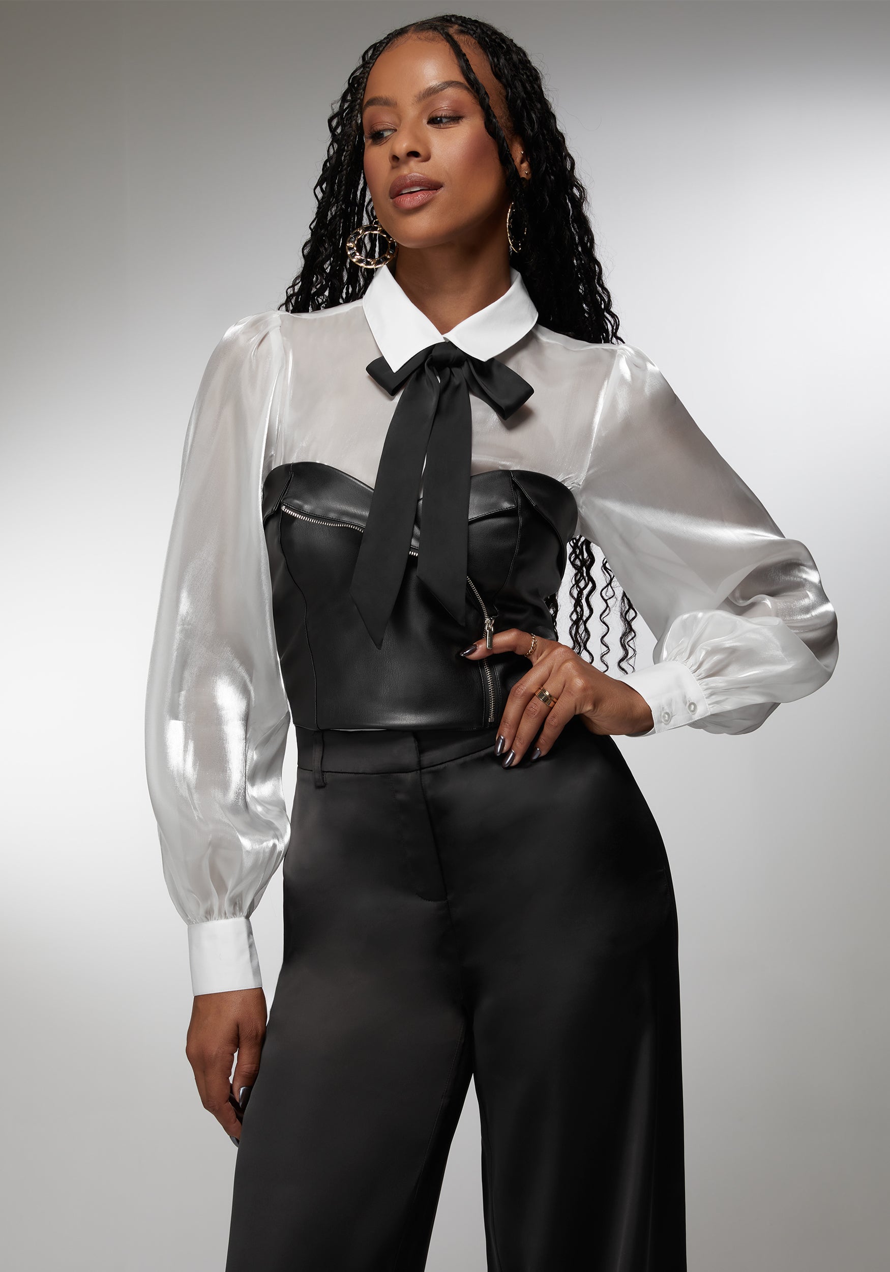 Symmetric Zipper Vegan Leather Corset-Beilave