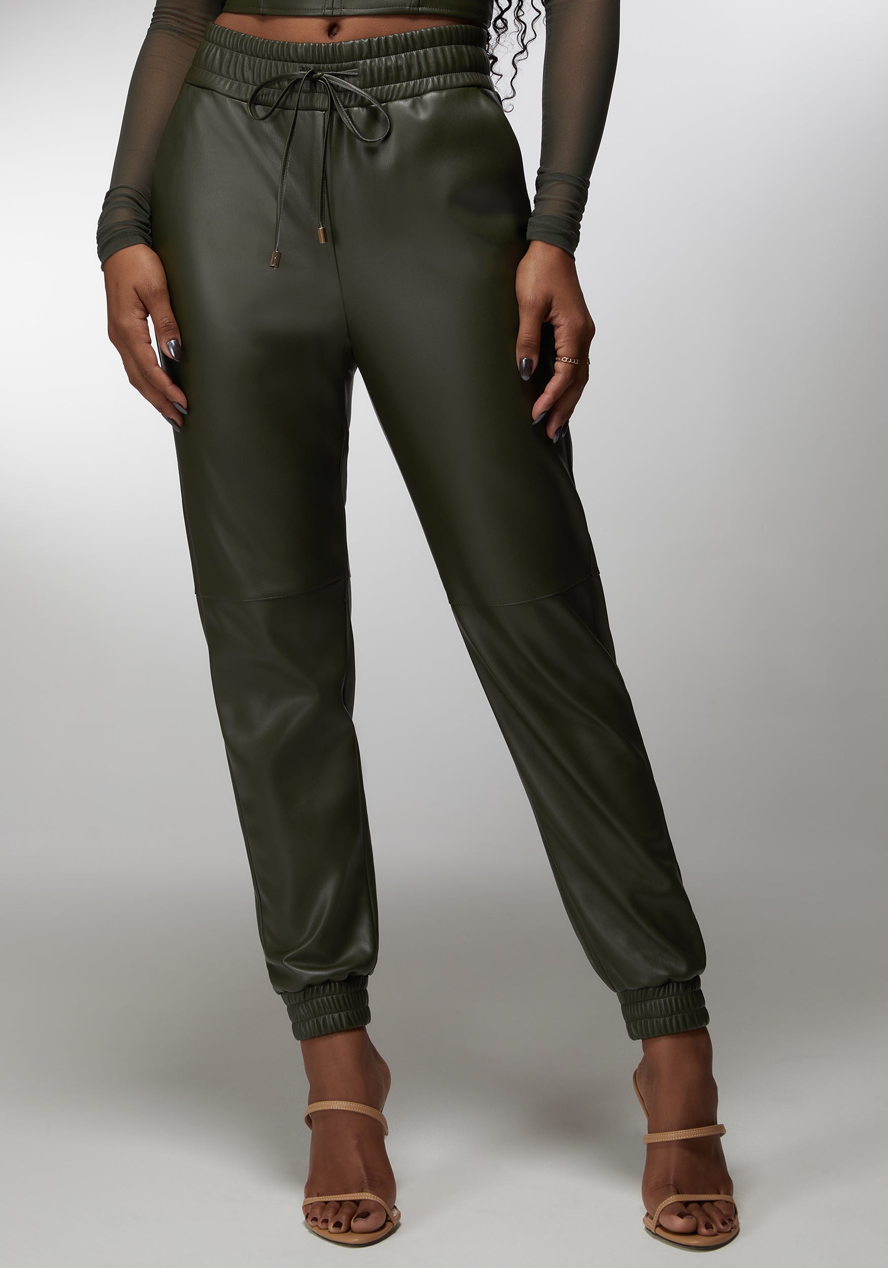 Natural Waist Vegan Leather Jogger-Beilave