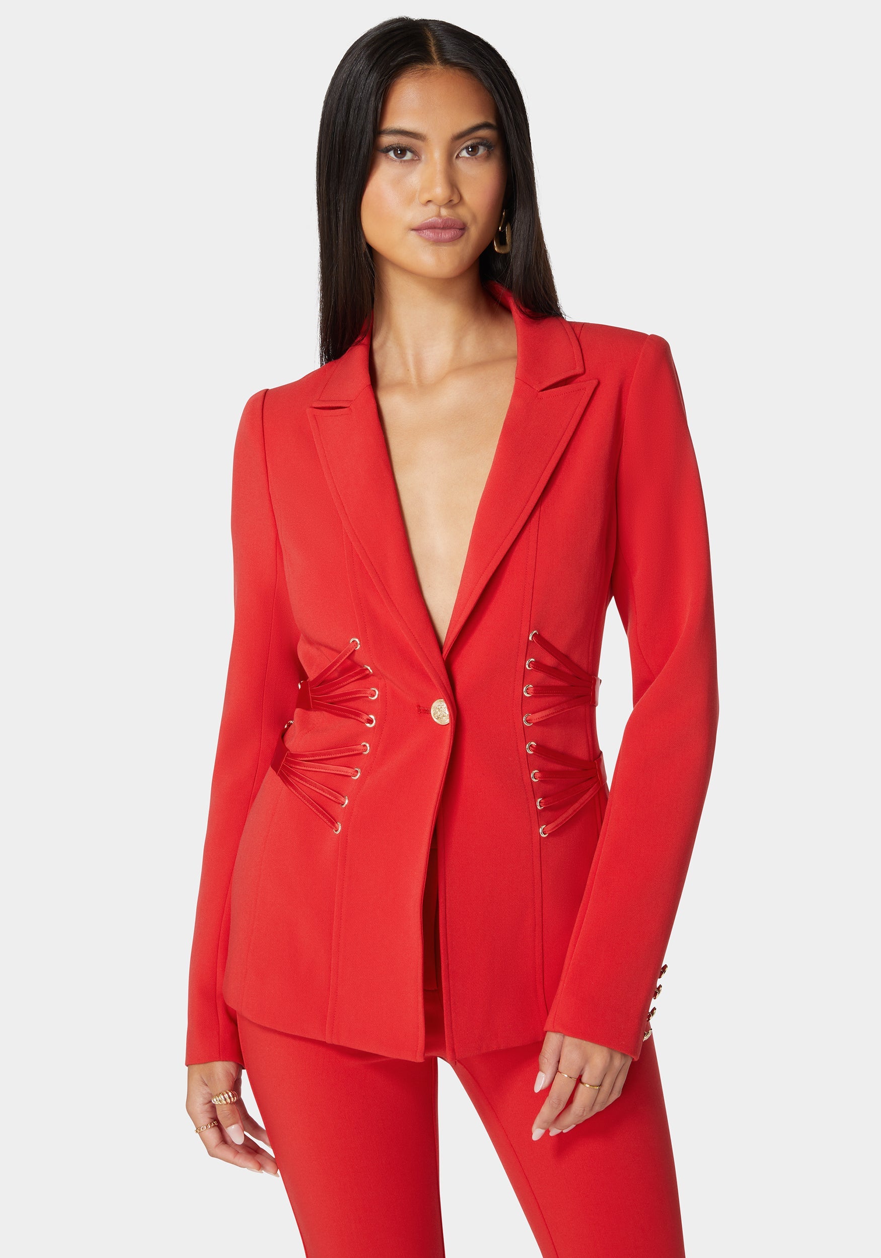 Satin Detail Tailored Woven Twill Blazer-Beilave